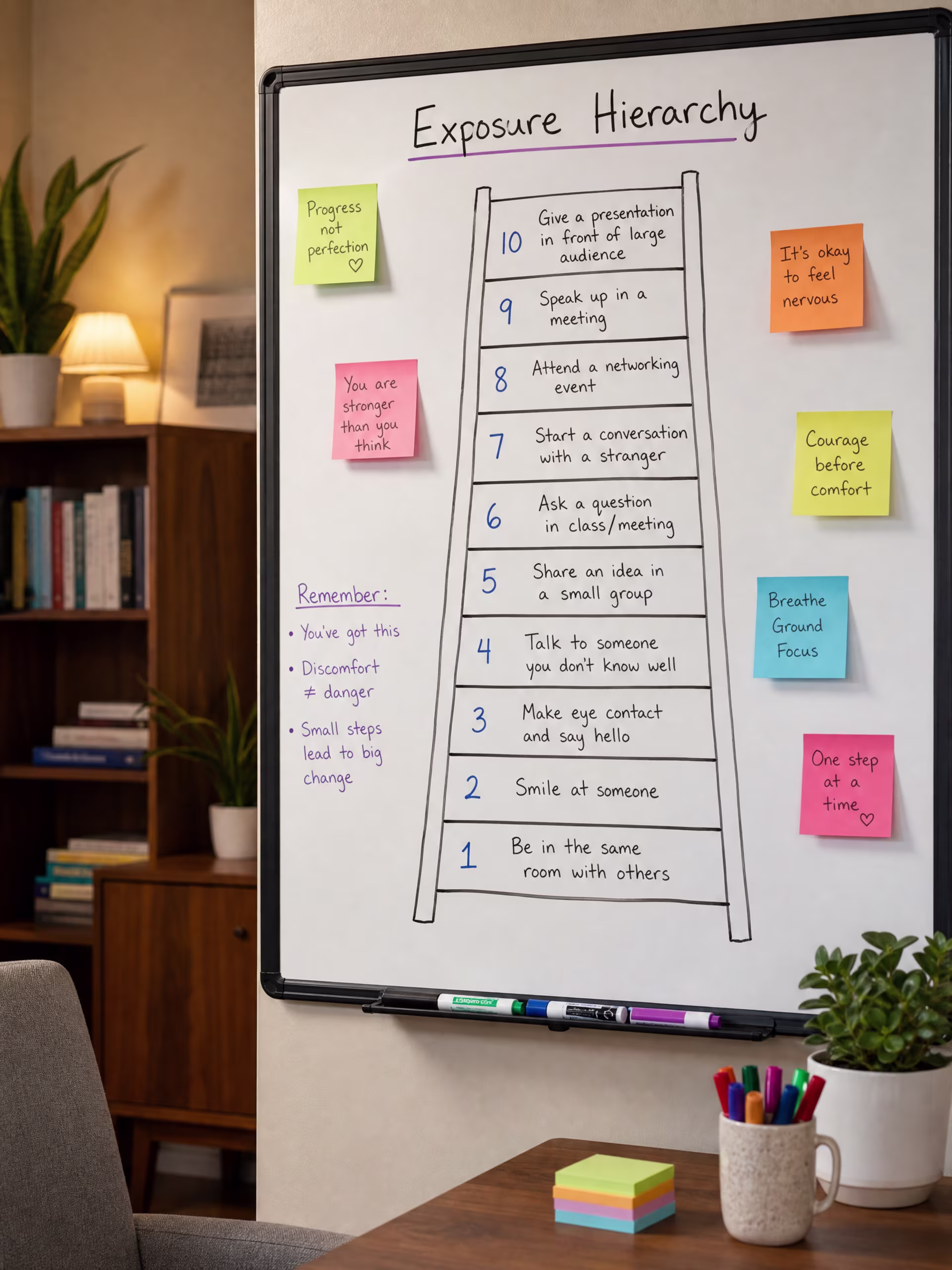 ERP therapist explaining the exposure hierarchy to a client