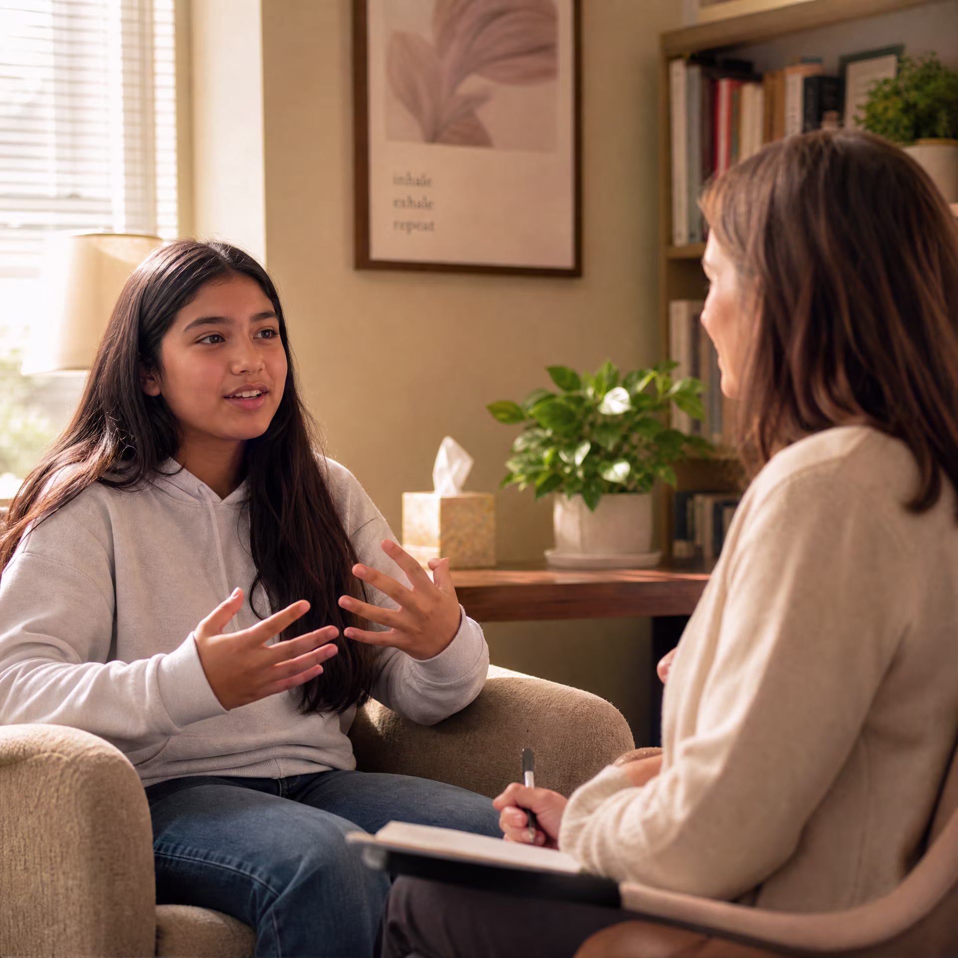Teen learning nonviolent communication skills with therapist near me in San Francisco, CA