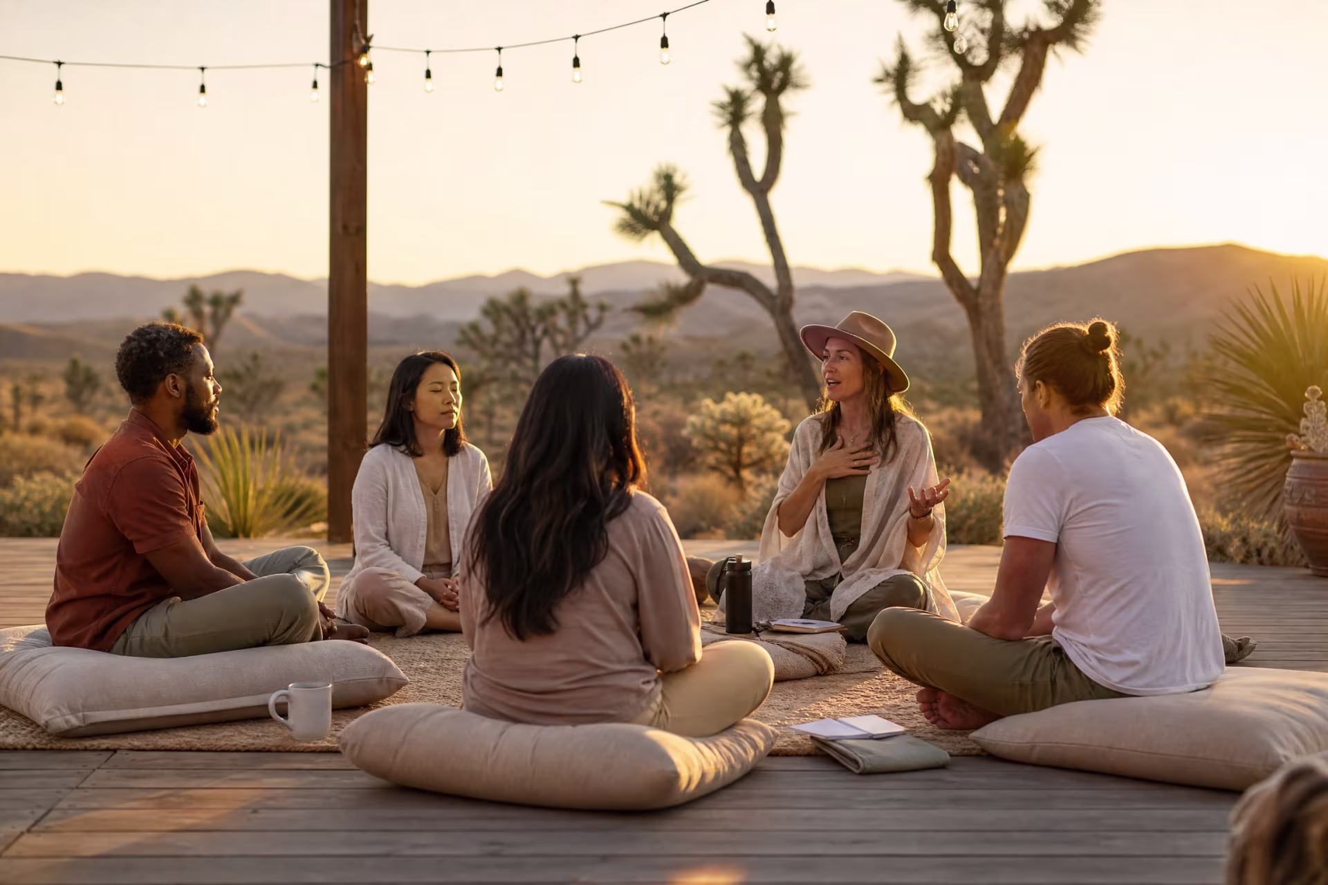 Trauma recovery retreat with group of participants doing therapeutic exercises outdoors near me in San Francisco, CA