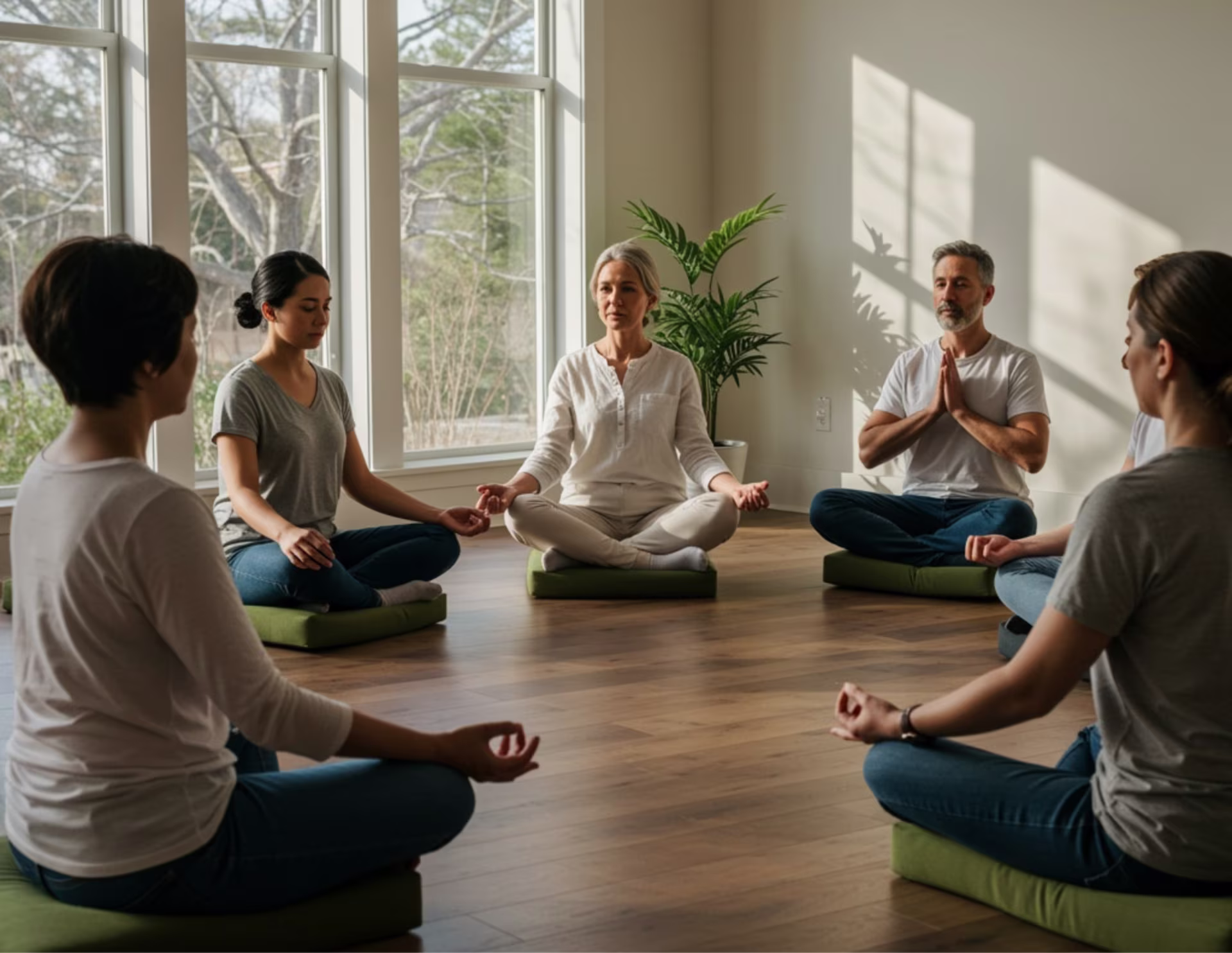 Clients sharing their success stories in a mindful therapy group.