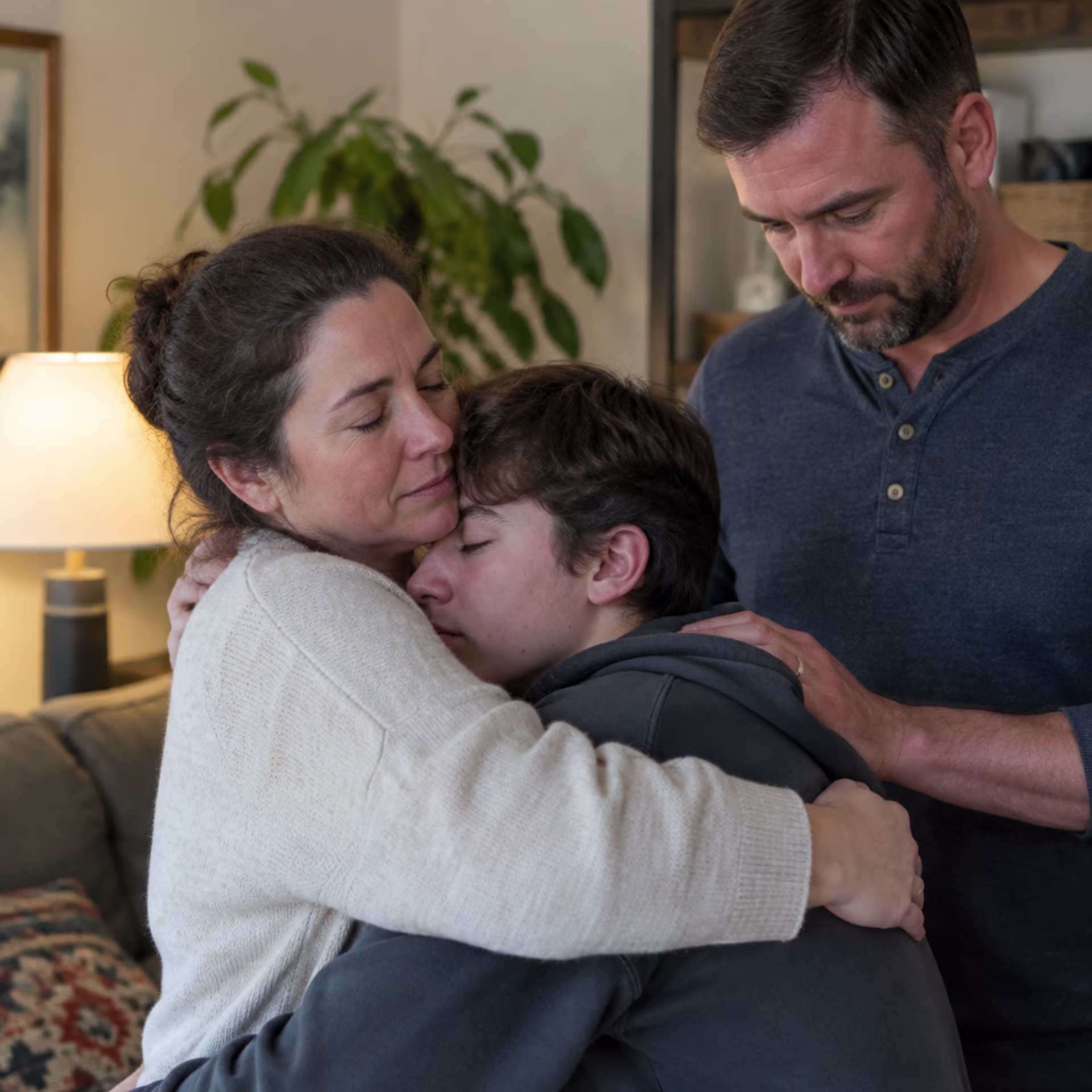 Parents and children repairing connection during family counseling in San Francisco