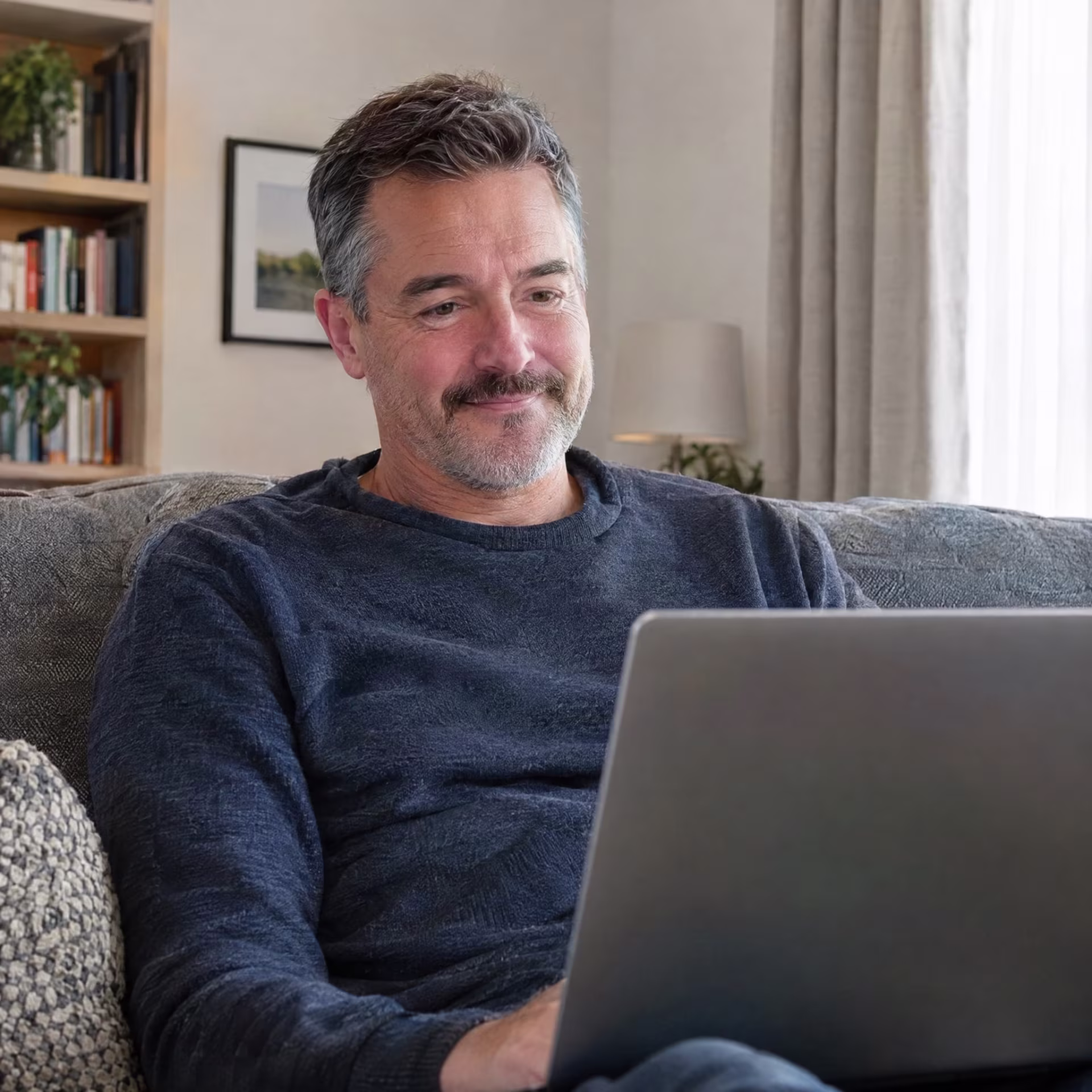 A man on a video therapy call at home