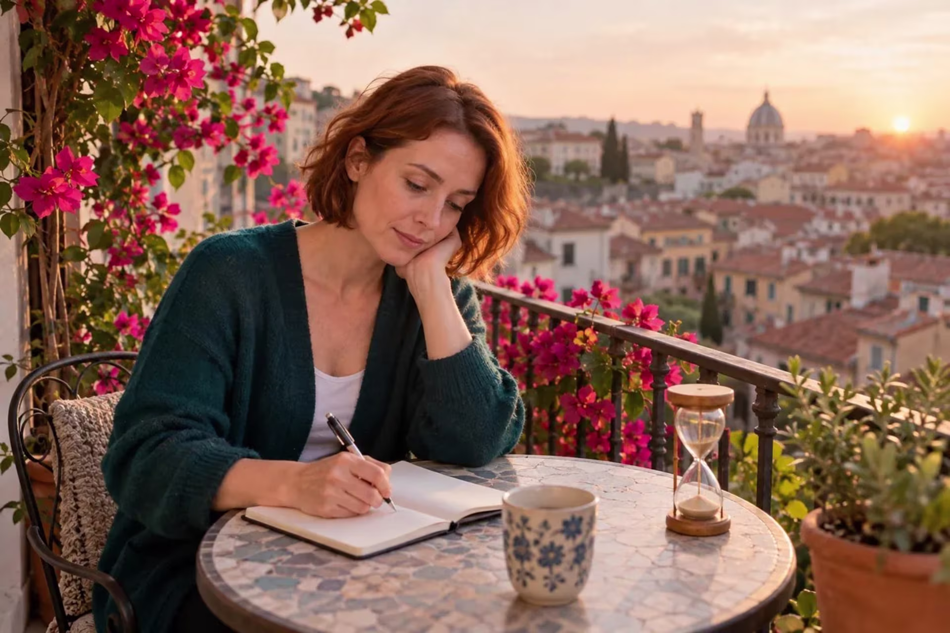 Woman writing concerns during a planned worry period as a GAD coping strategy.