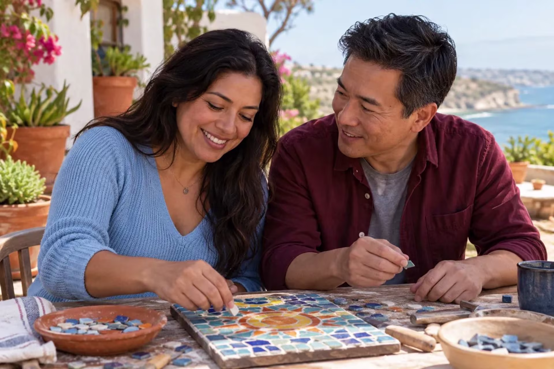 Couple enjoying a shared craft activity as a form of low-pressure connection during perimenopause.