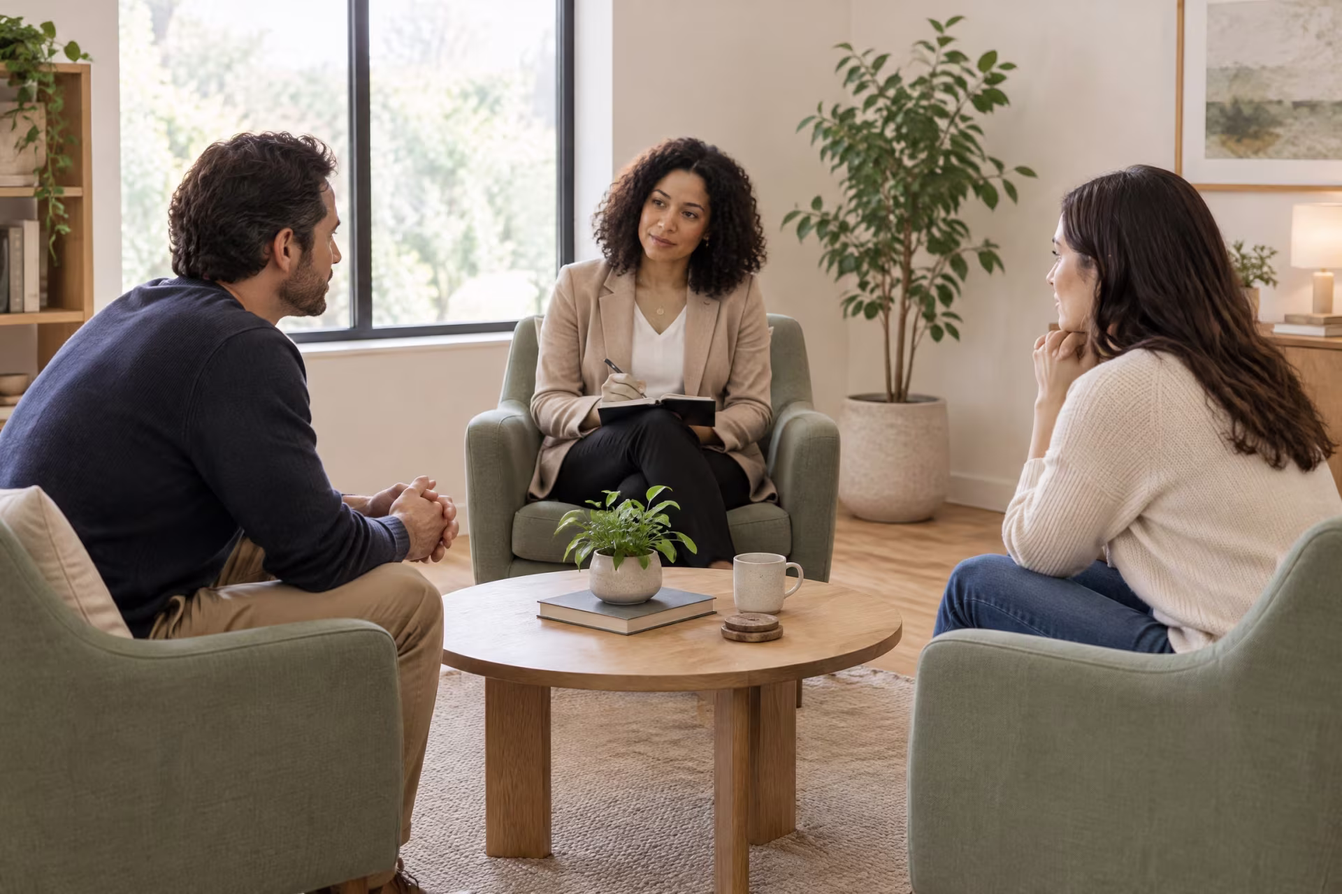 A couple and therapist in a supportive conversation, couples therapy in San Jose near me