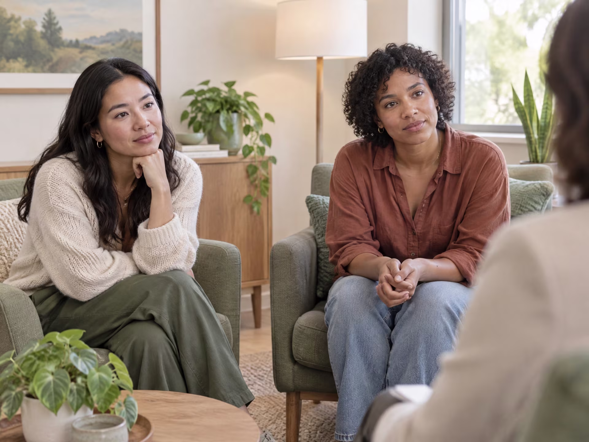 Partners listening to one another in a therapy conversation, couples therapy in San Jose near me
