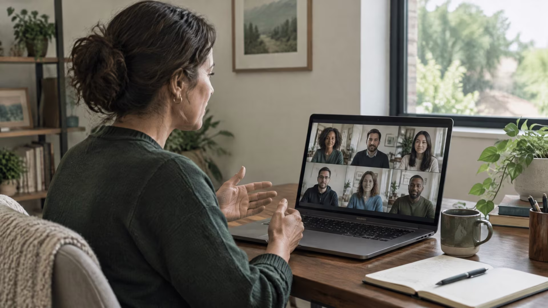 Therapist facilitating a virtual skills-based group on a laptop, intensive outpatient program in San Jose near me