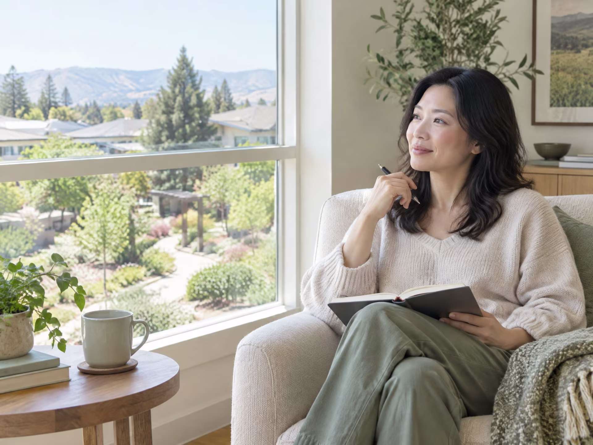 Adult taking a quiet pause beside a bright window in a San Jose-area home, anxiety therapy in San Jose near me