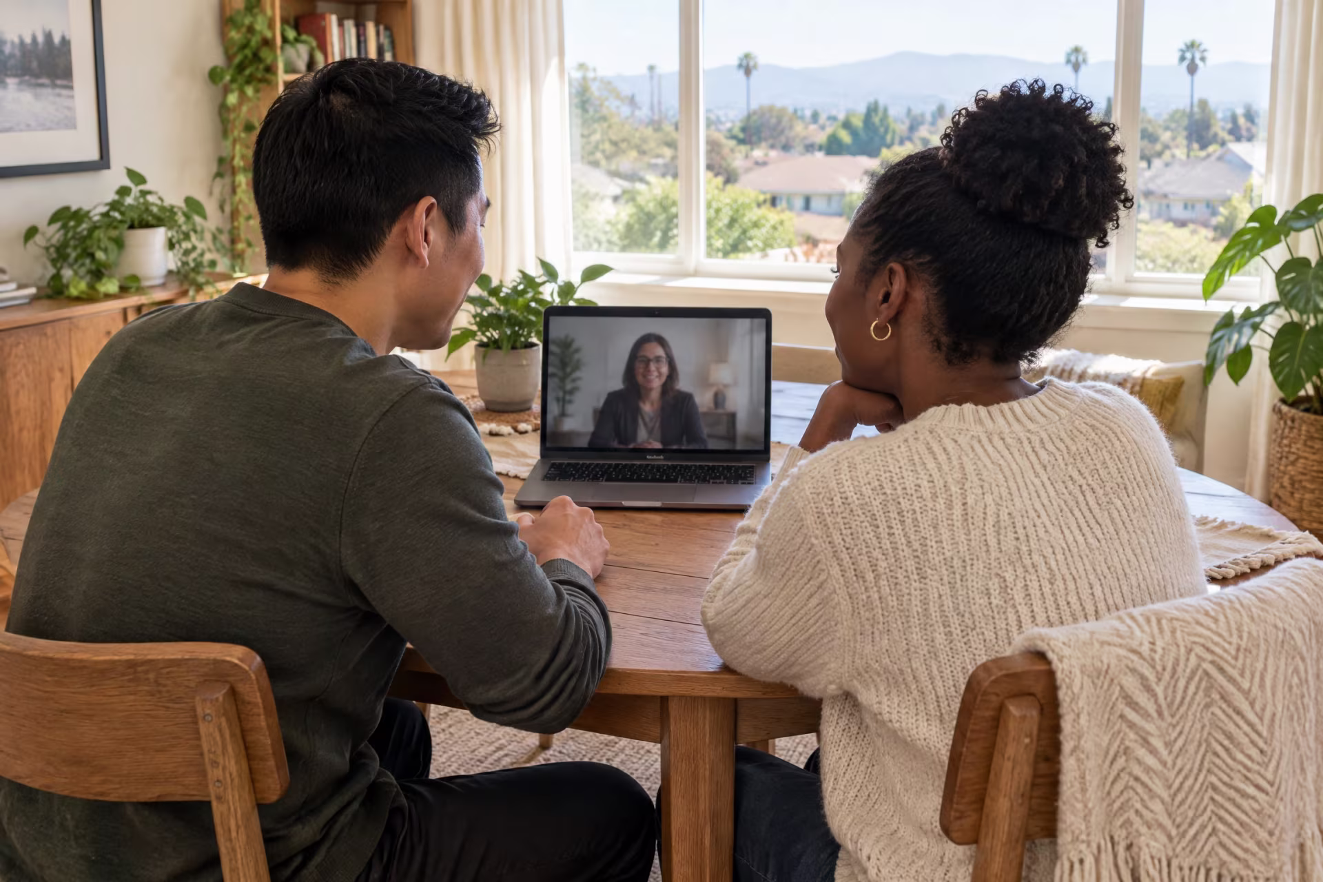 Partners joining a secure online couples therapy session from home, couples therapy in San Jose near me