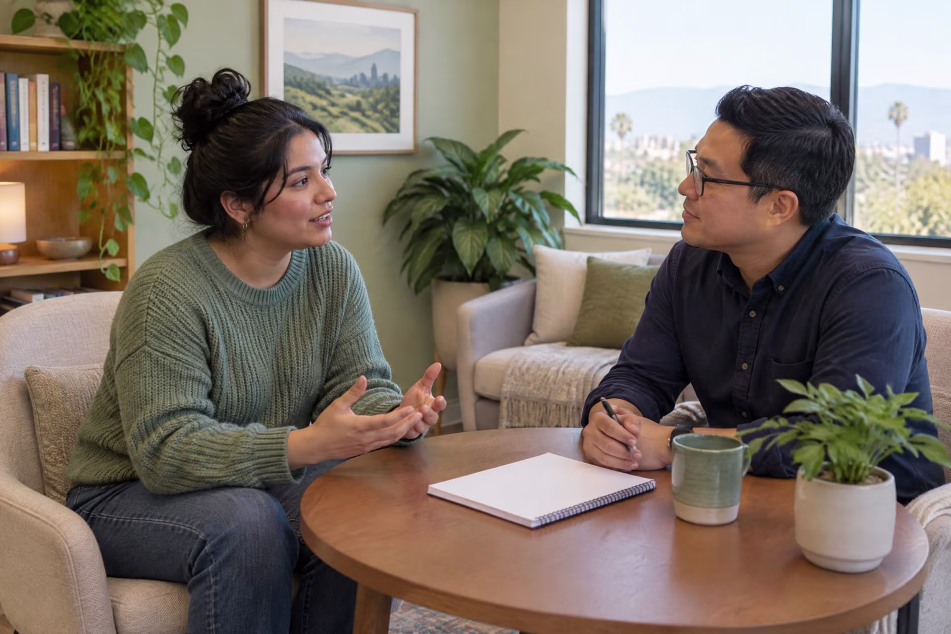 Therapist and adult client discussing practical routines together, ADHD testing in San Jose near me