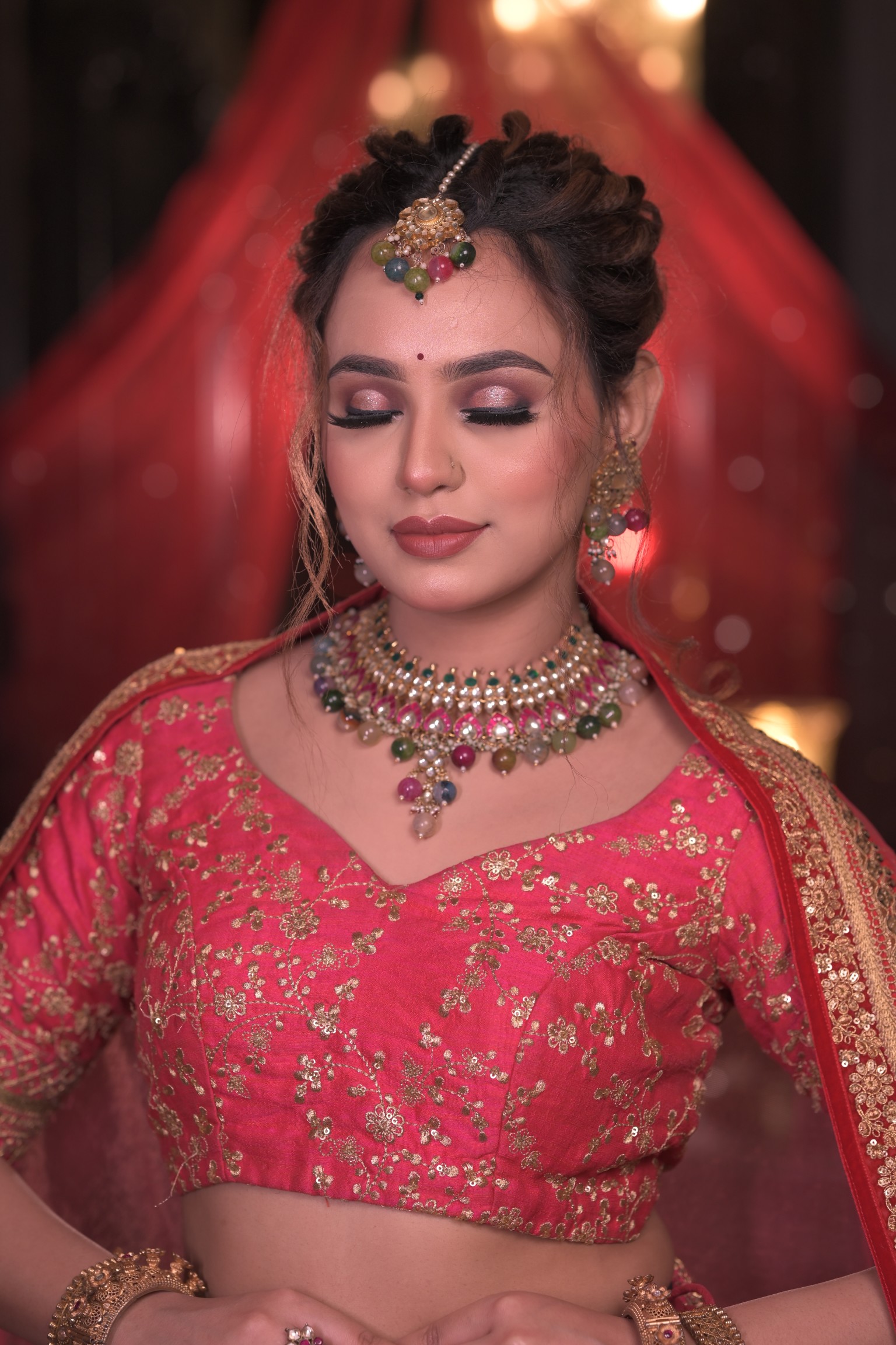 Glamorous Indian Bridal Makeup and Hairstyle for Wedding.