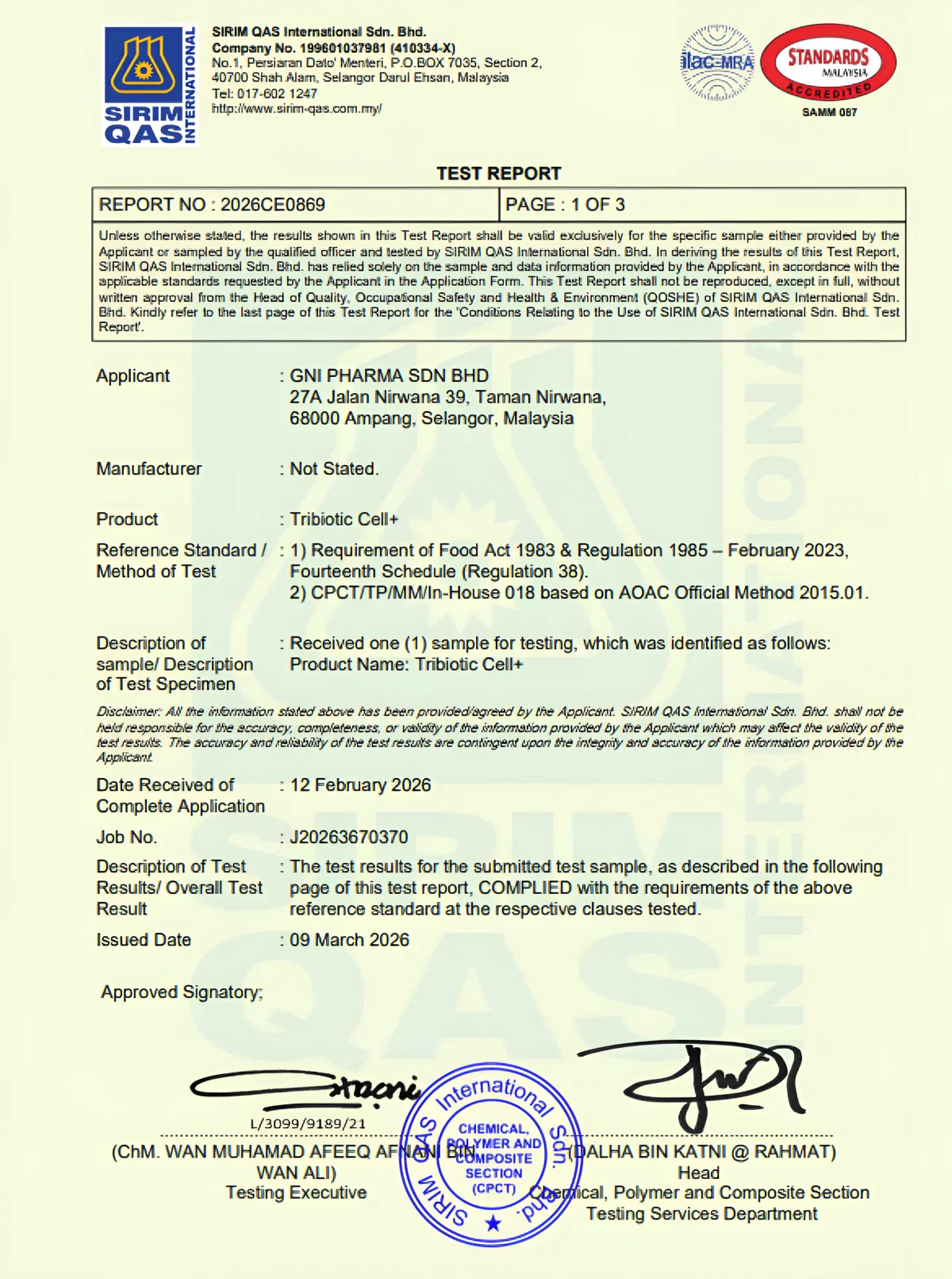 Laporan ujian SIRIM