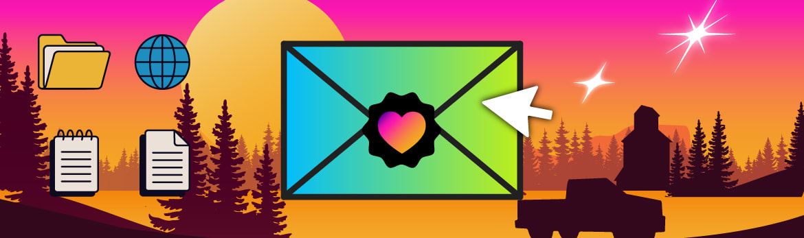 Email icon on a computer screen with a heart icon on it