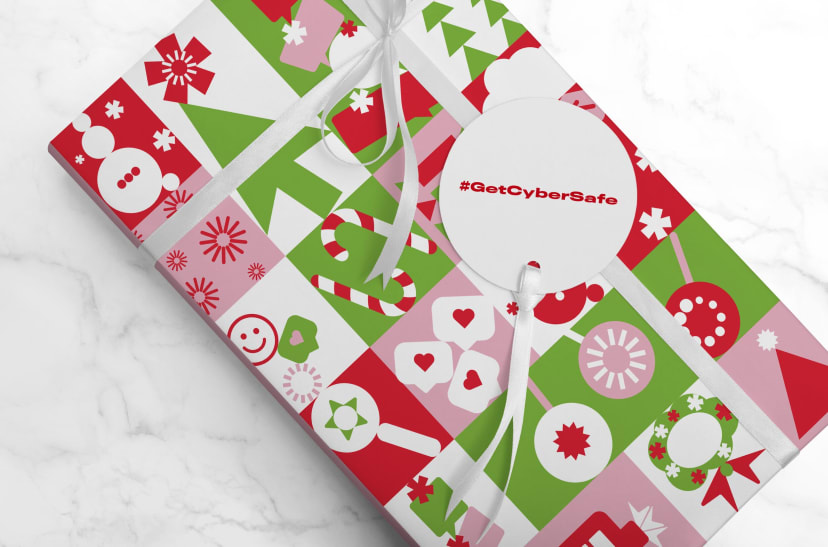 A Christmas gift with #GetCyberSafe written on the tag