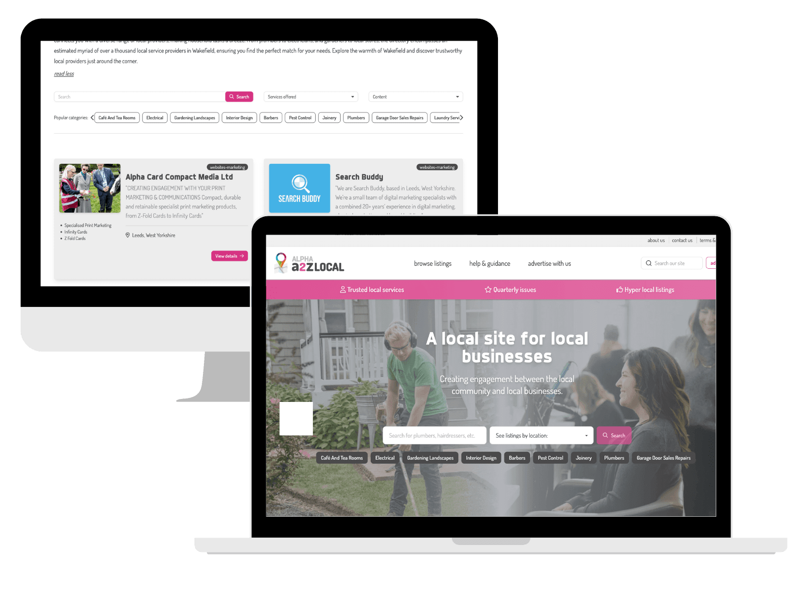 A2Z Local bespoke listings platform home page