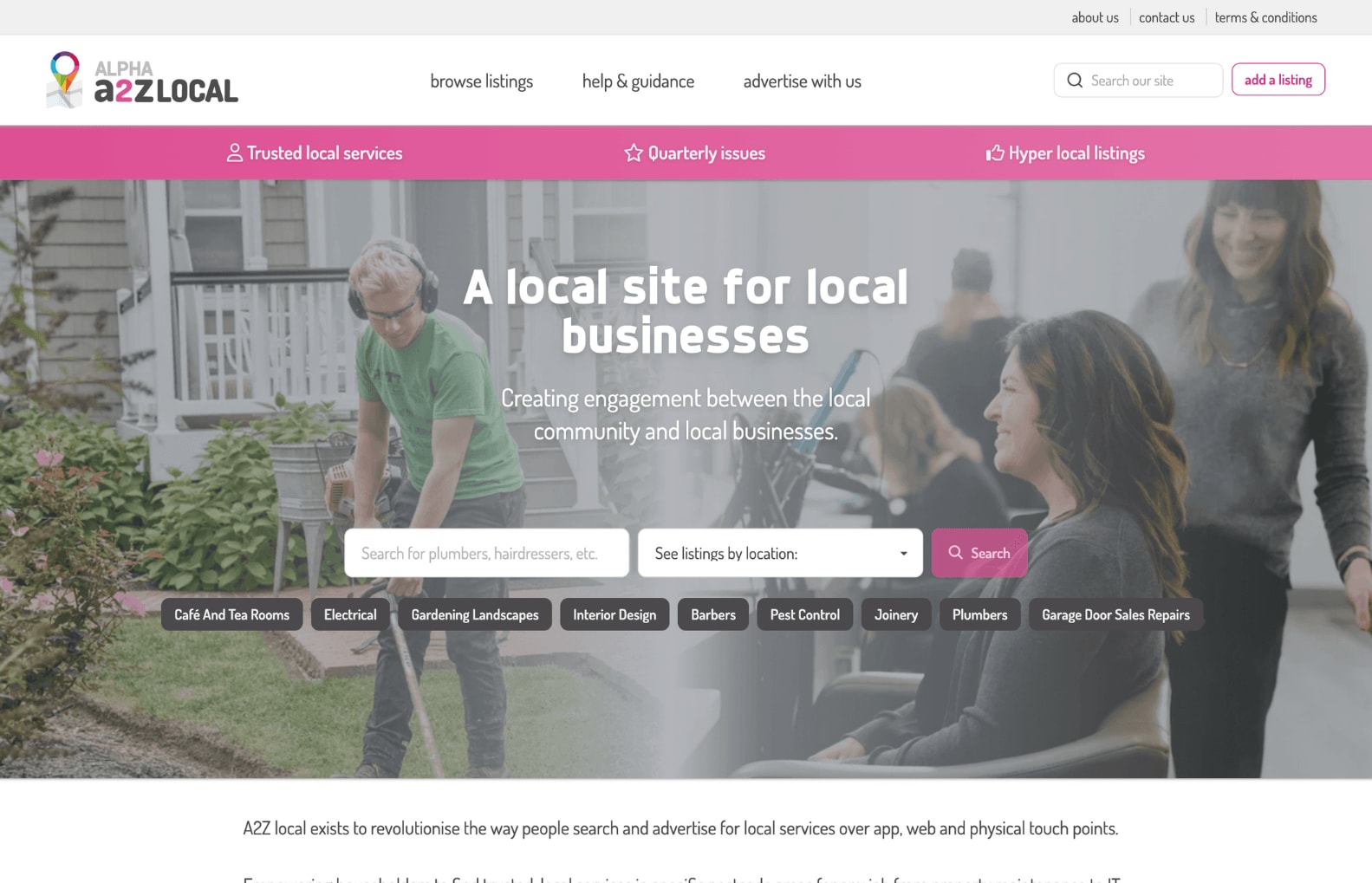 Screenshot of the A2Z Local website