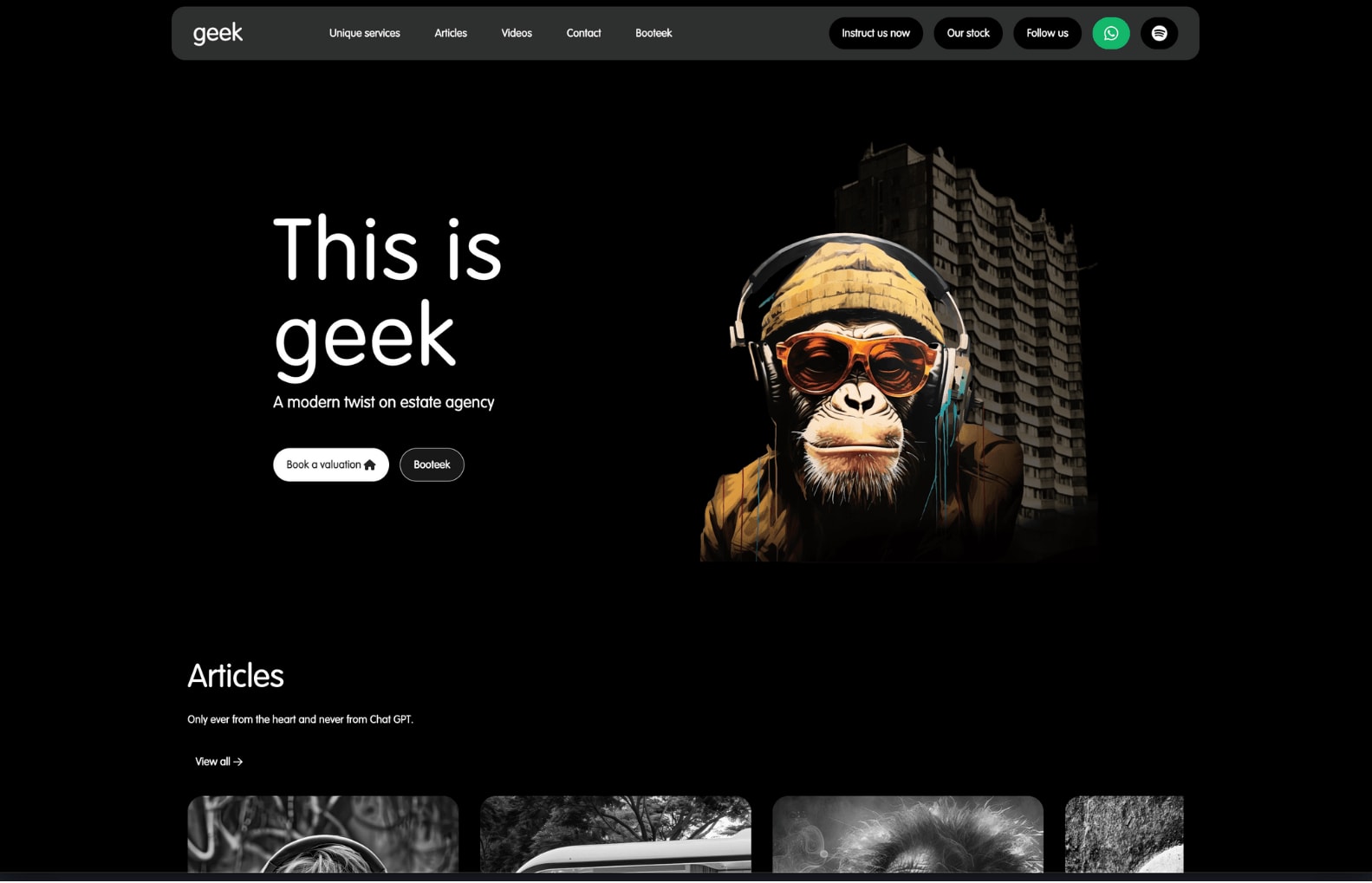 Screenshot of the Geek estate agents website