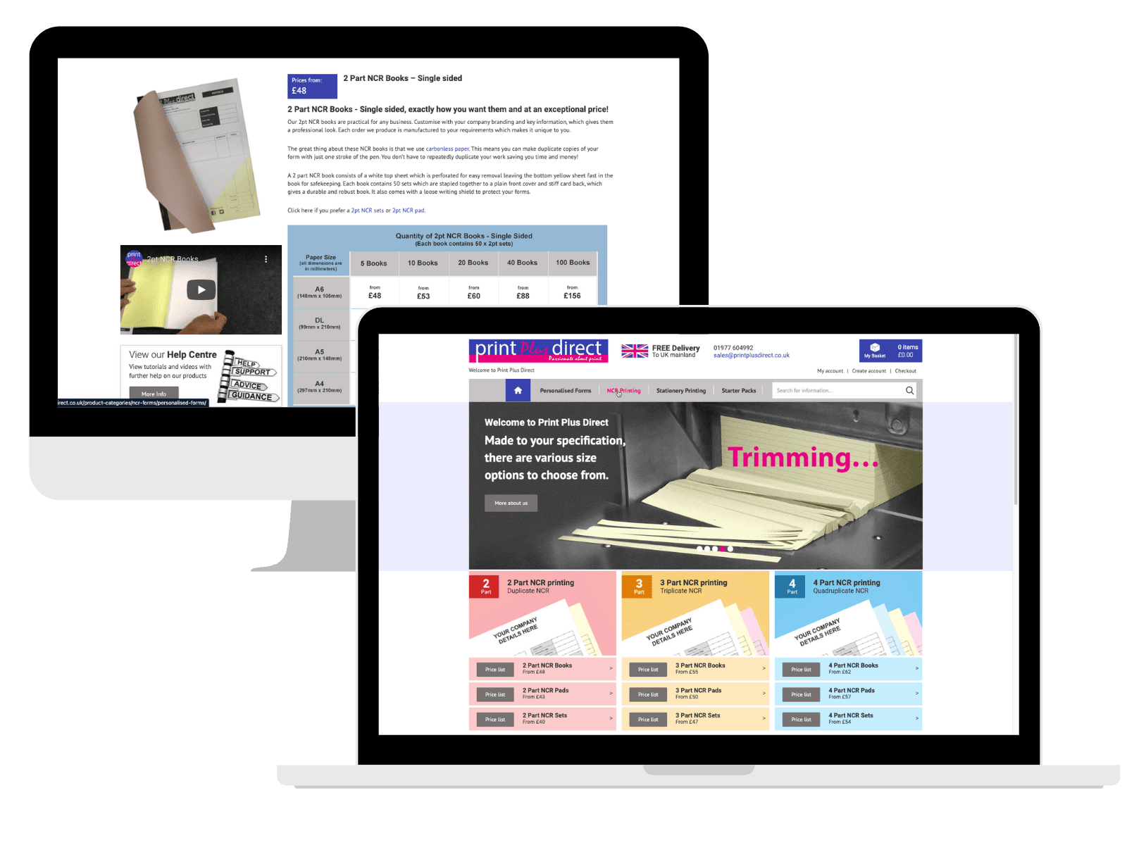 Screenshot of PrintPlusDirect website and backend