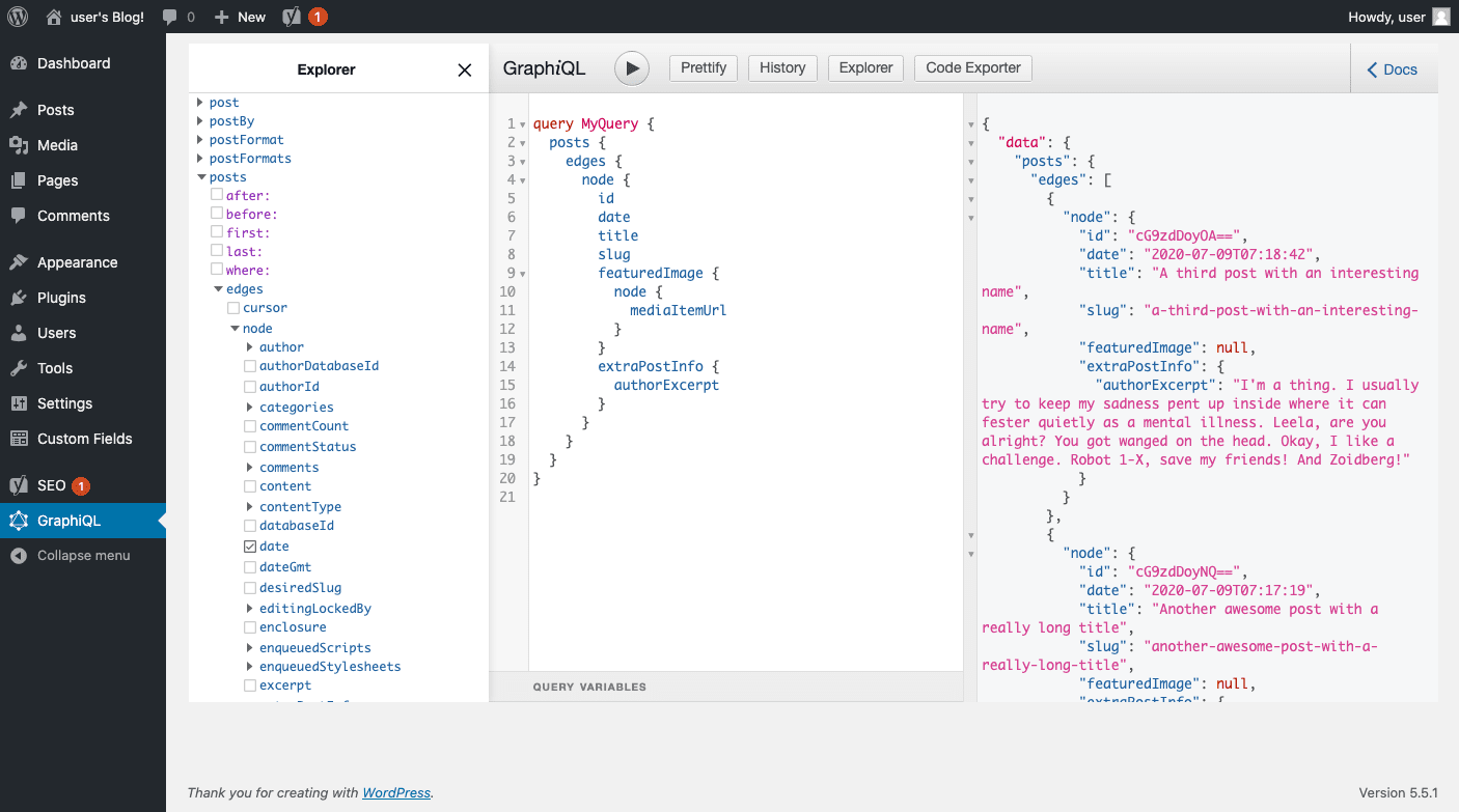 GraphiQL query data builder