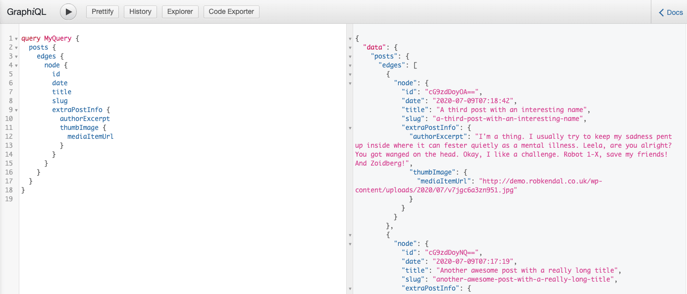 All WordPress posts GraphQL query