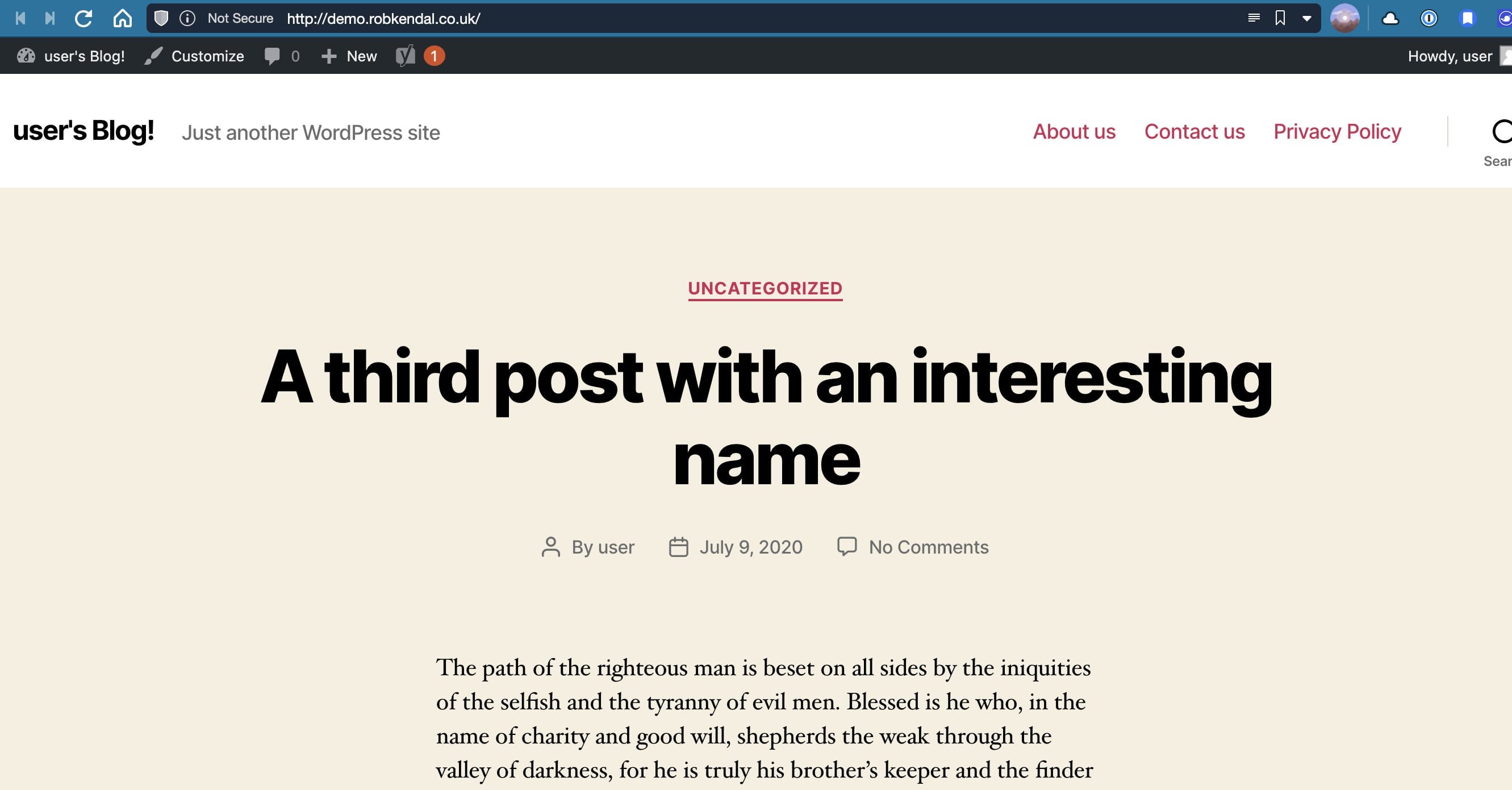 Demo WordPress website from Rob Kendal