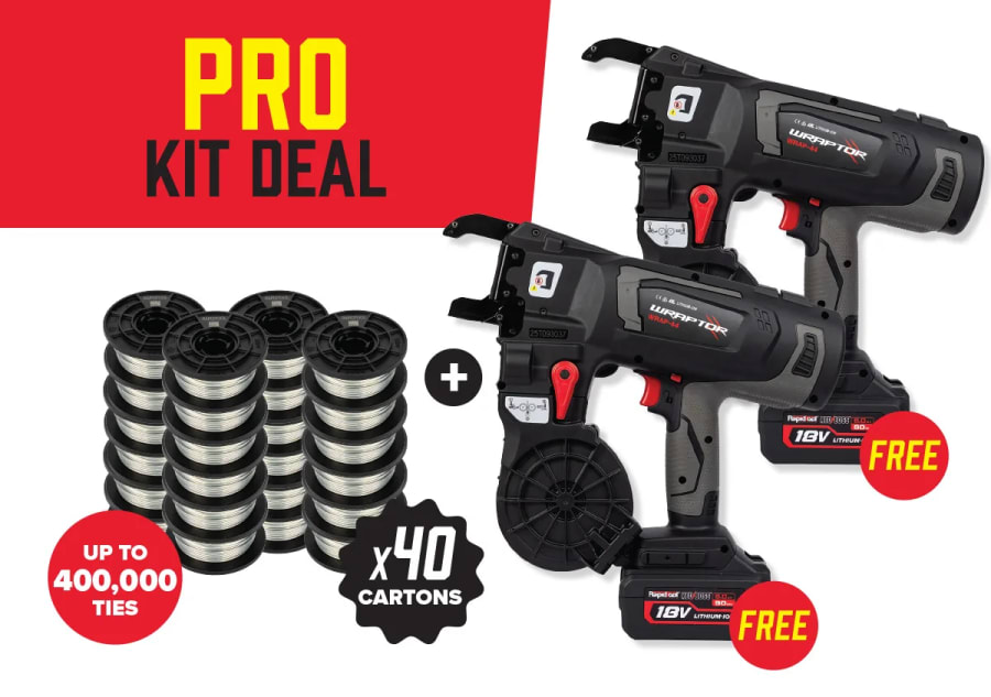 WRAPTOR Pro Kit – Free 2 x WRAP-44 Rebar Tiers + 40 Cartons Wire