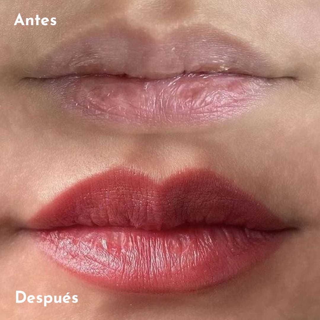 Antes y después de micropigmentación de labios