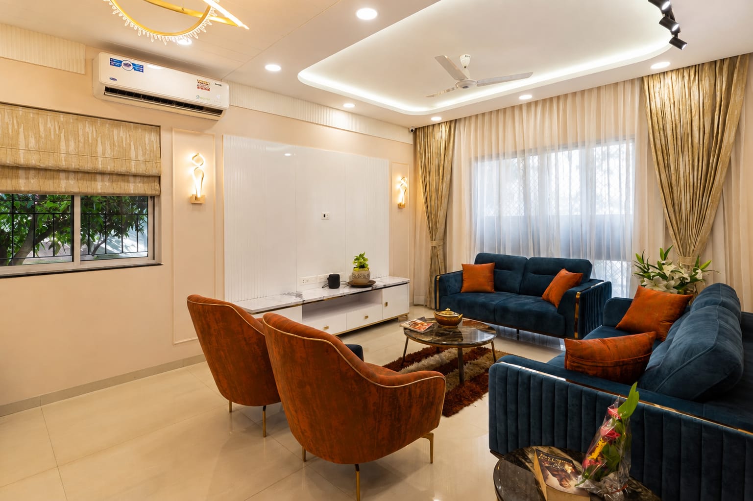 Traditional Indian Bungalow Interiors interior design — Showcase view by AMZ Interiors Pune