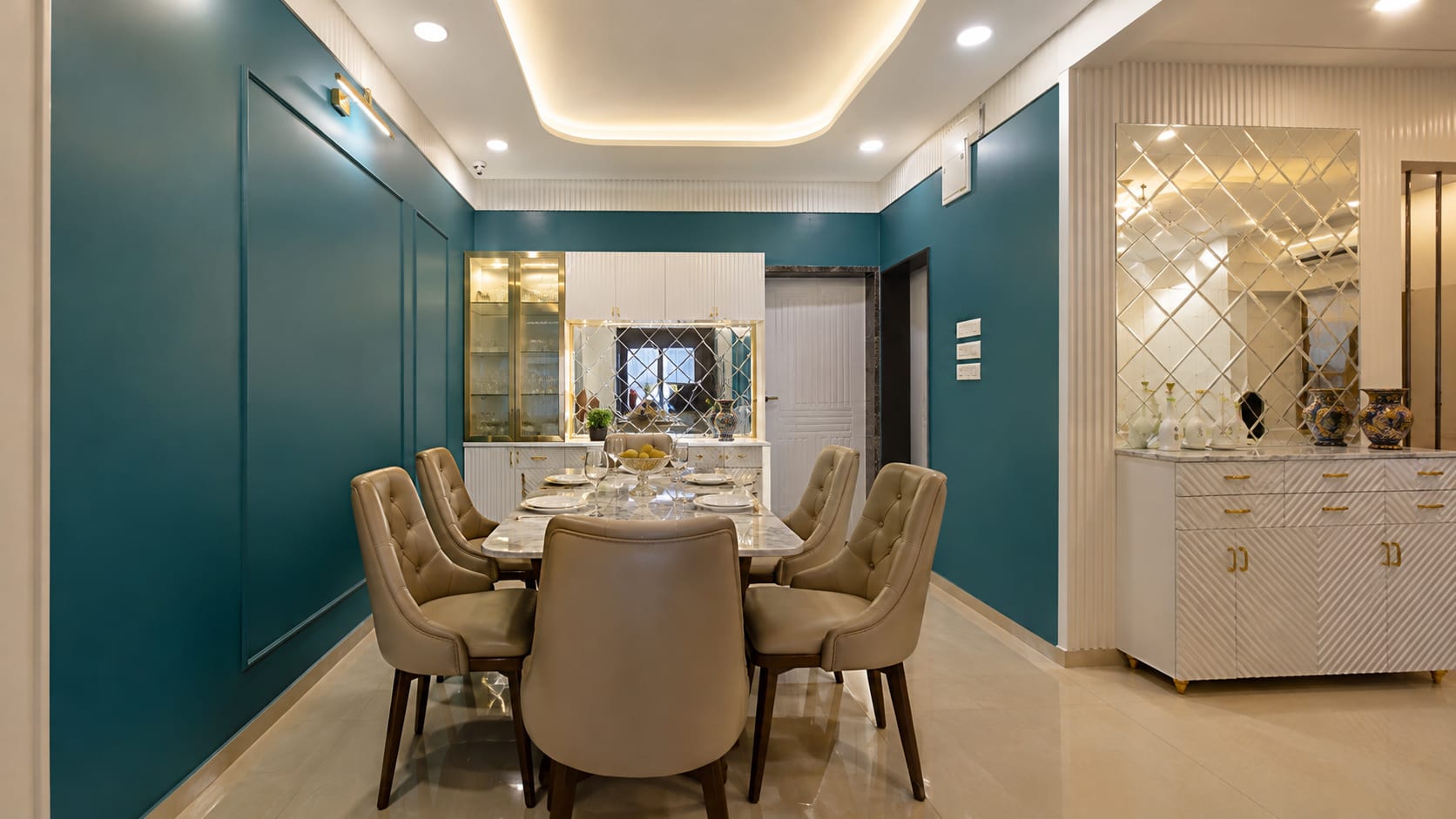 Traditional Indian Bungalow Interiors interior design — Showcase view by AMZ Interiors Pune