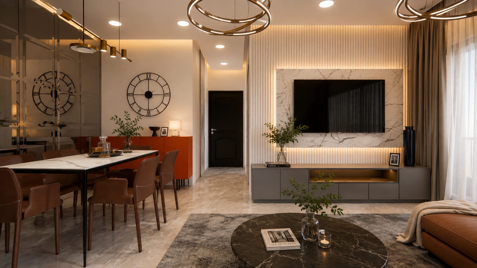Streamlined 3 BHK Apartment interior design — Showcase view by AMZ Interiors Pune