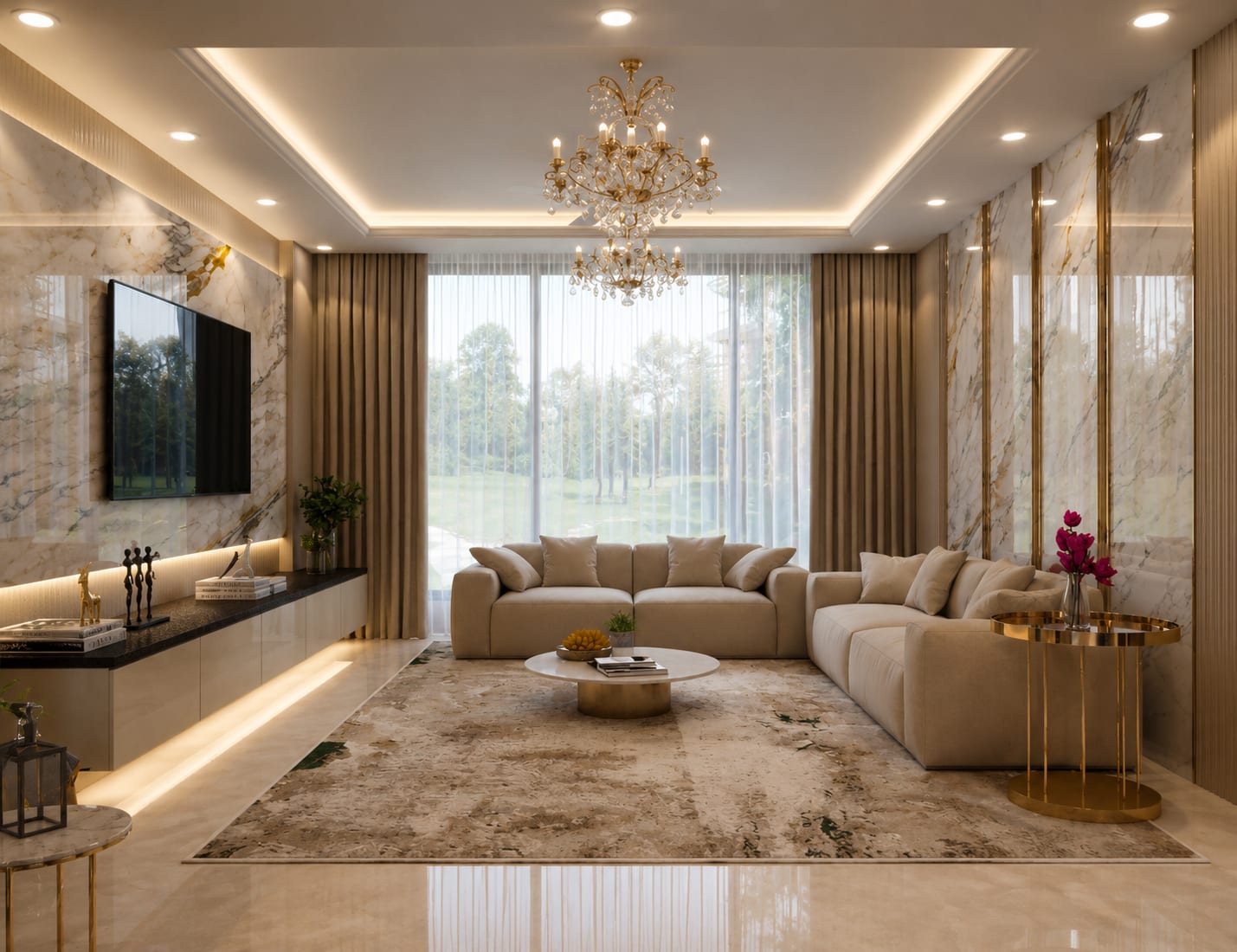 5 BHK Luxury Residence interior design — Showcase view by AMZ Interiors Pune