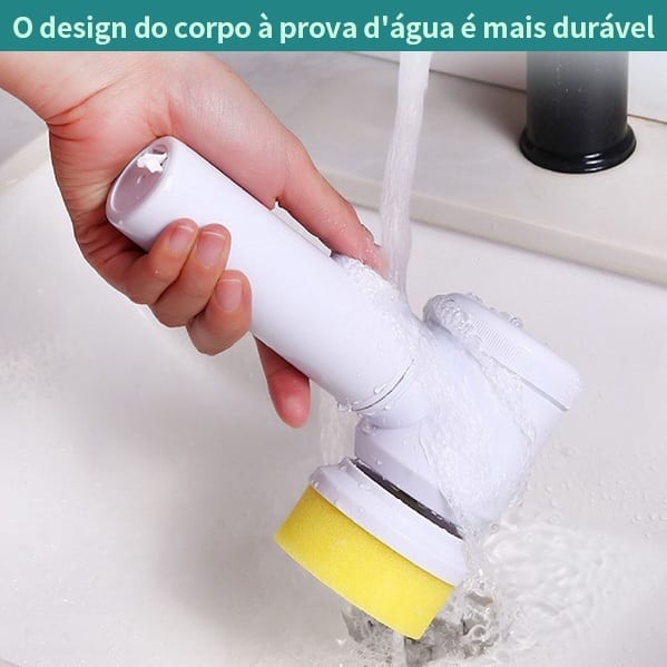 Escova elétrica em uso na limpeza de superfície de vidro