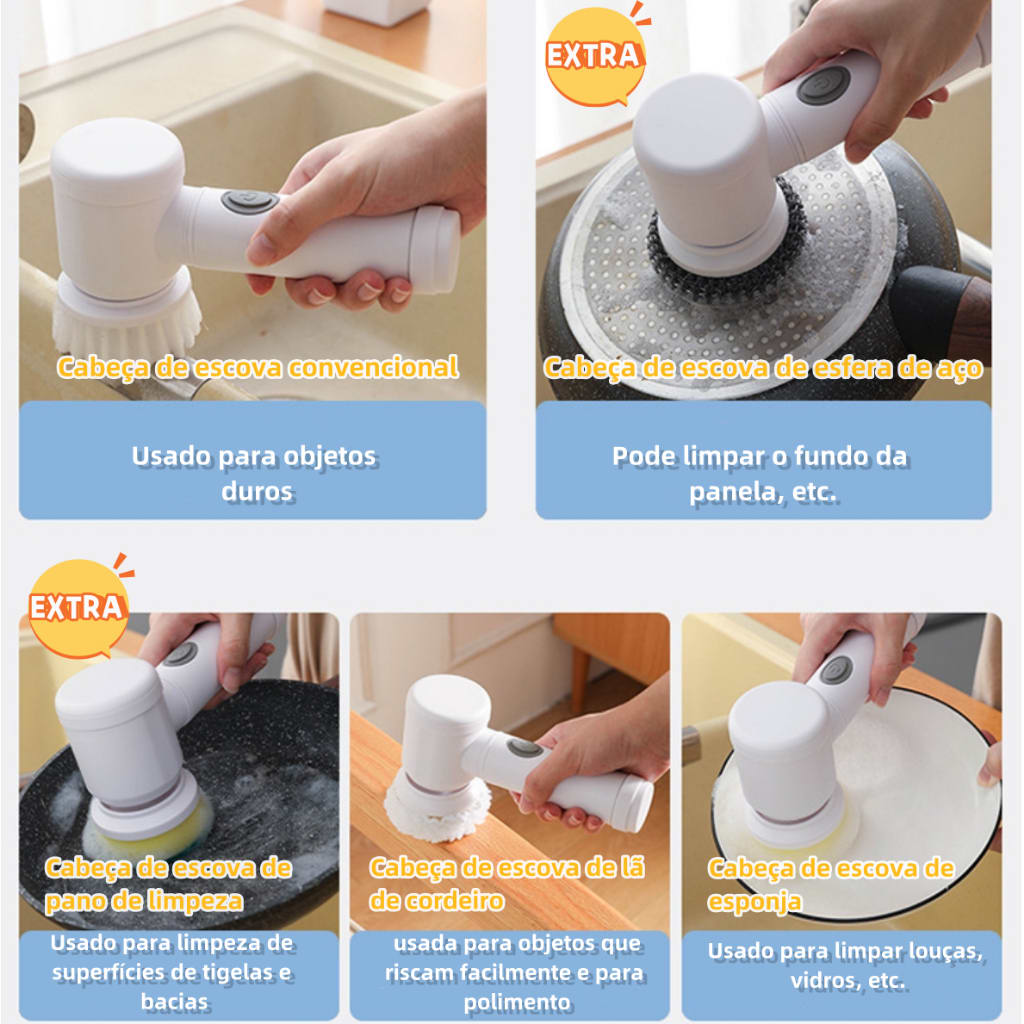 Instruções de uso da escova de limpeza elétrica