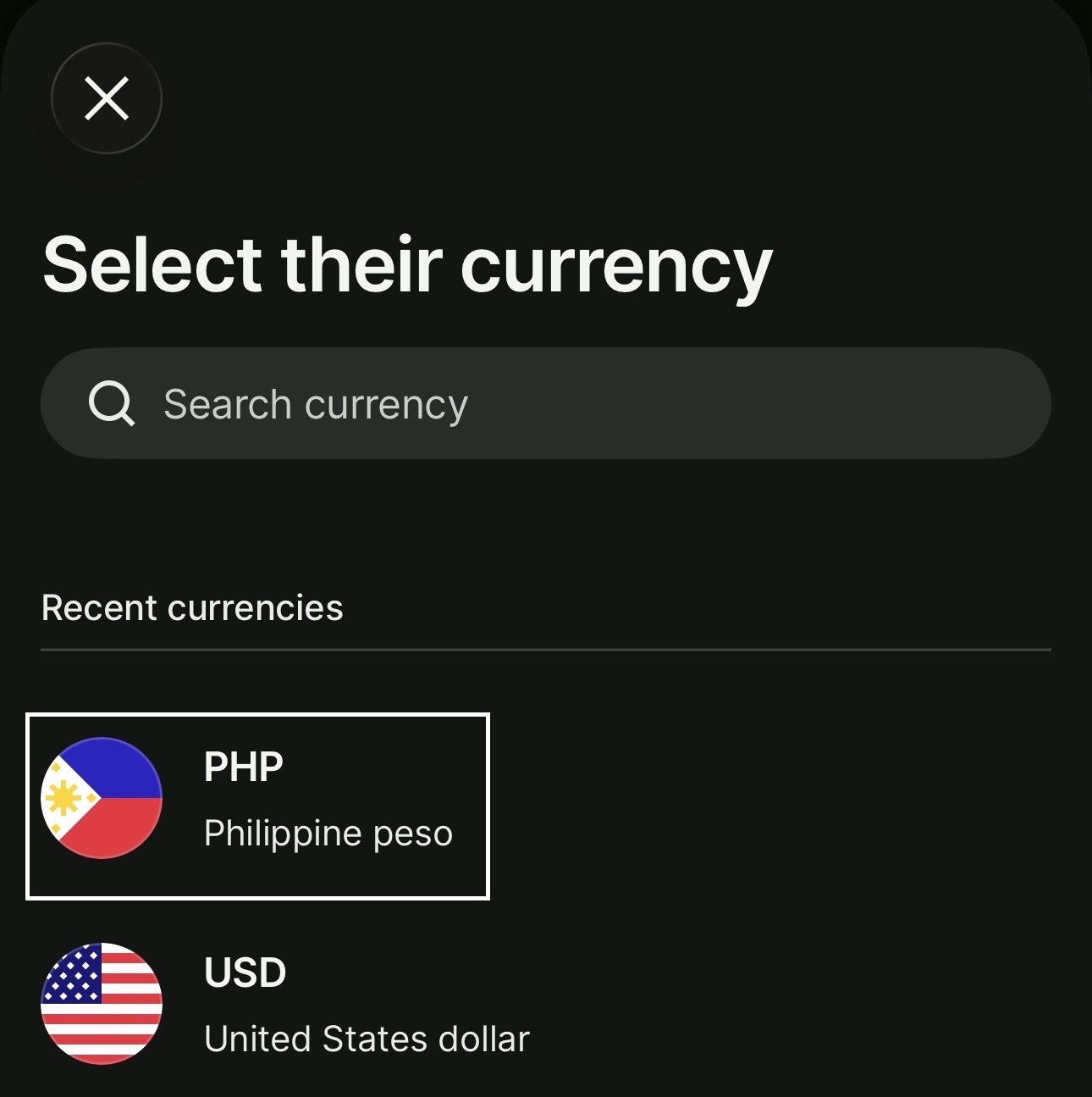 Step 3: Select PHP currency