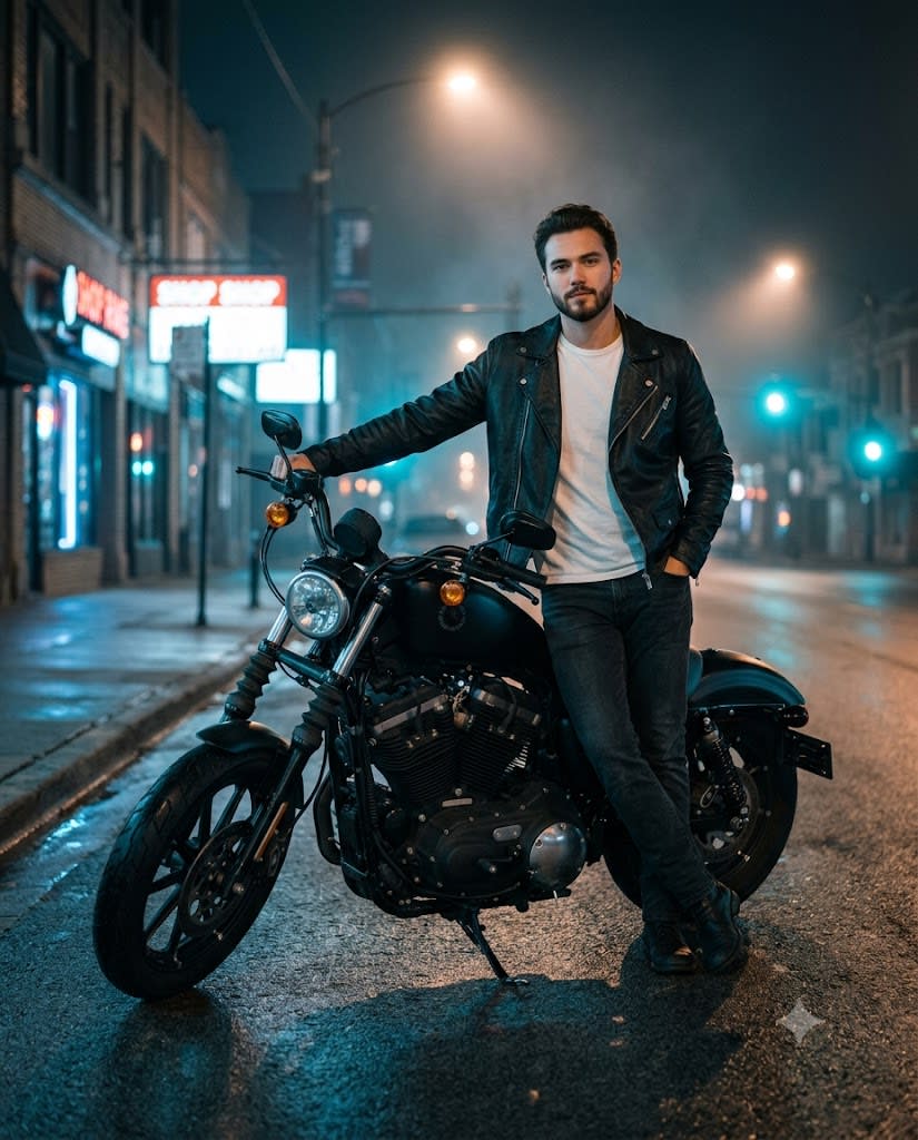 Midnight Bike Rider Cinematic Portrait
