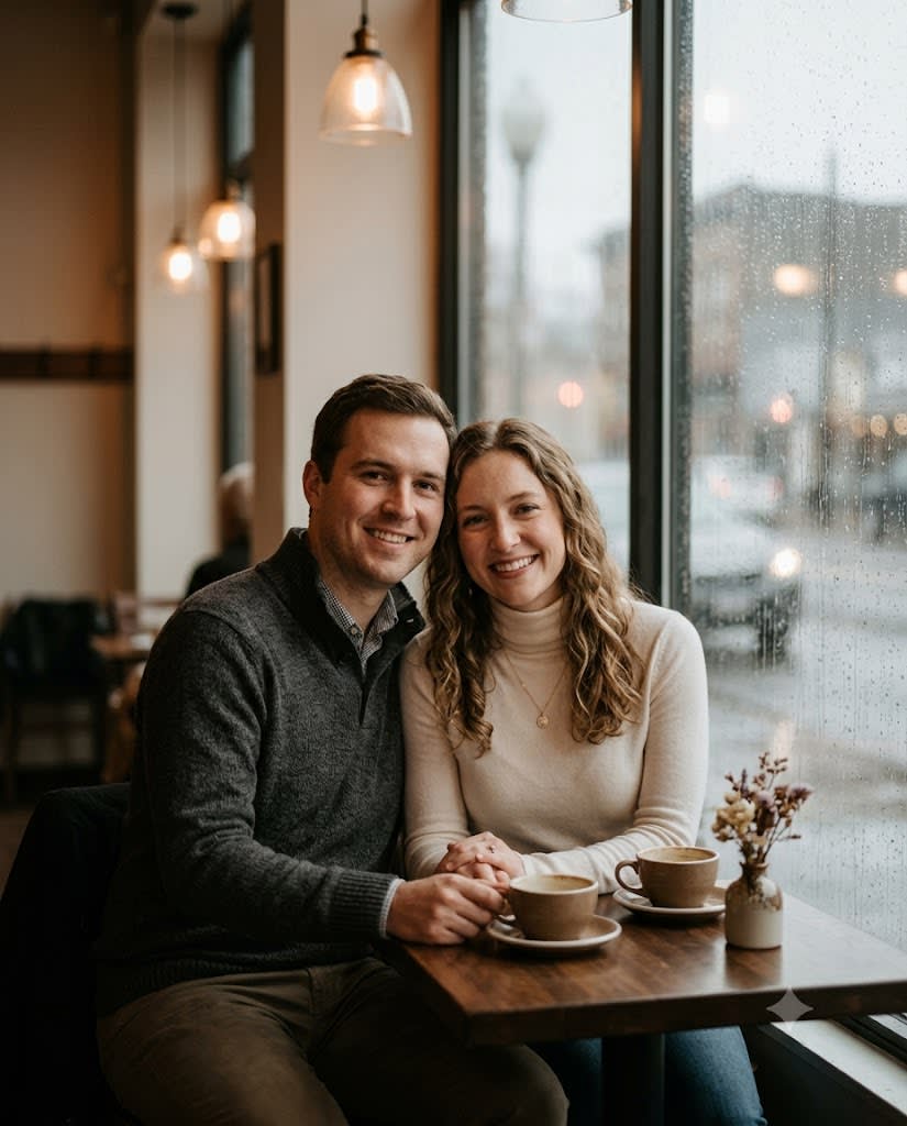 Rainy Café Window Couple Portrait sample output