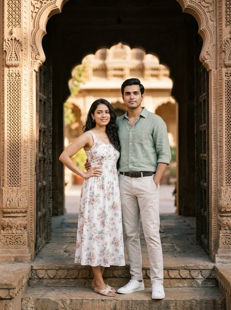 Heritage Palace Gate Arch Couple — White Floral & Sage Green
