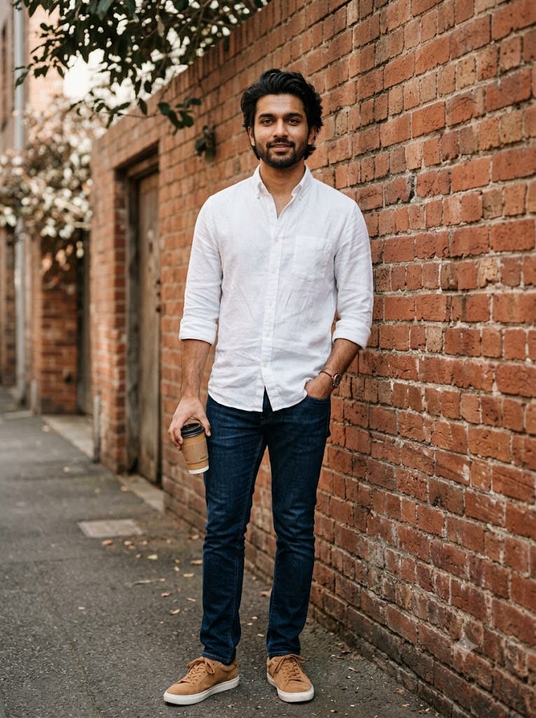White Linen Shirt Terracotta Alley Portrait sample output