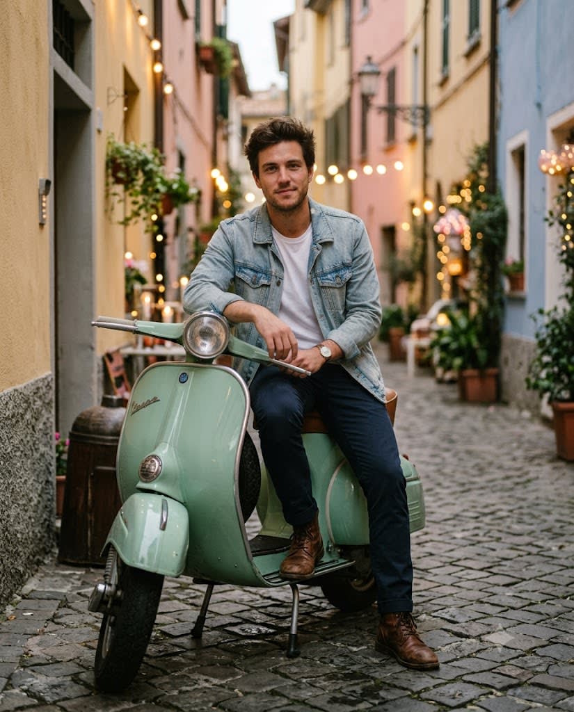 Vintage Scooter Old-Town Lane Portrait sample output