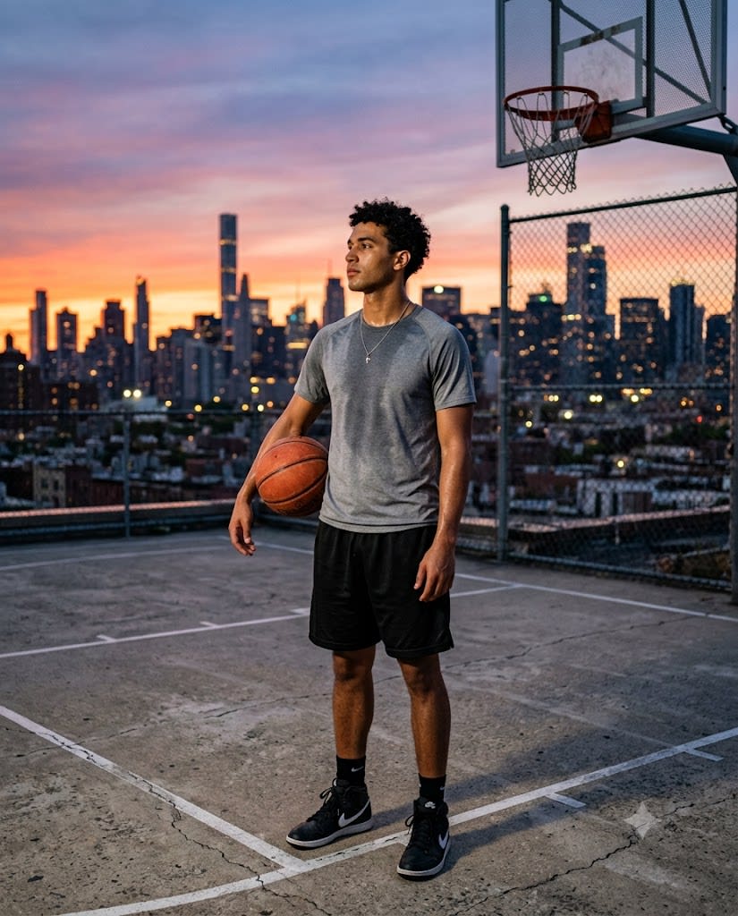 Rooftop Sunset Basketball Court Portrait