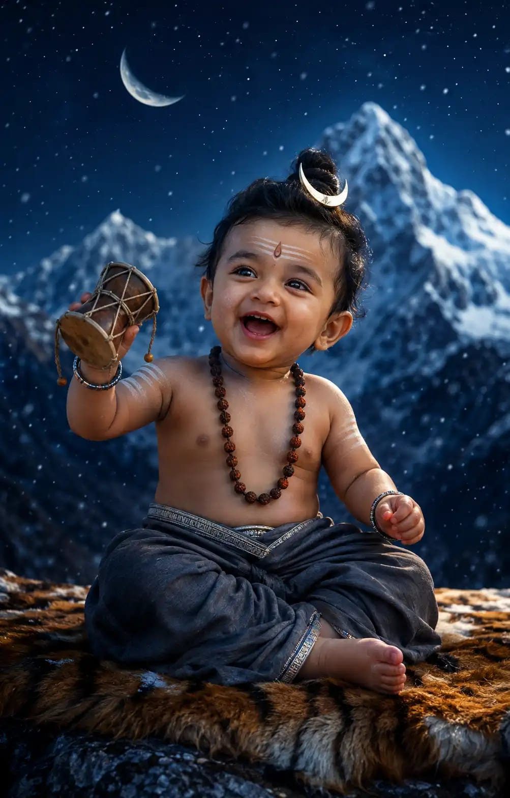 Baby Shiva Moonlit Mountain Peak Portrait sample output