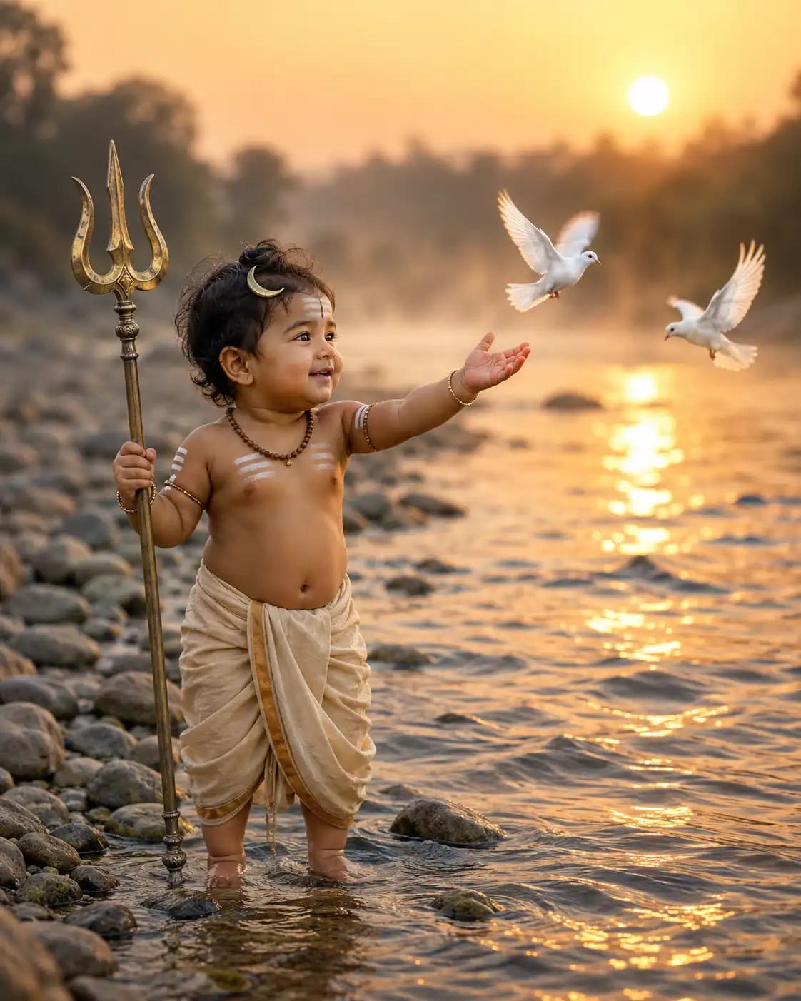 Baby Shiva Riverside Trishul Portrait