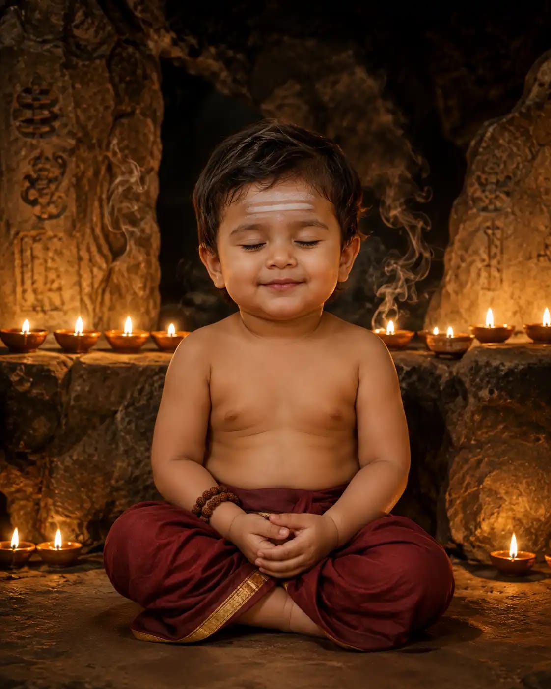 Baby Shiva Cave Shrine Oil-Lamp Portrait