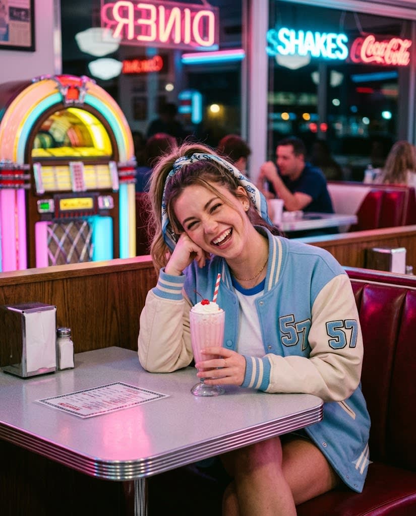 Retro Diner Neon Booth Milkshake Moment