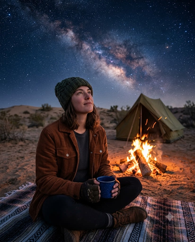 Desert Camp Under the Stars Campfire Portrait sample output