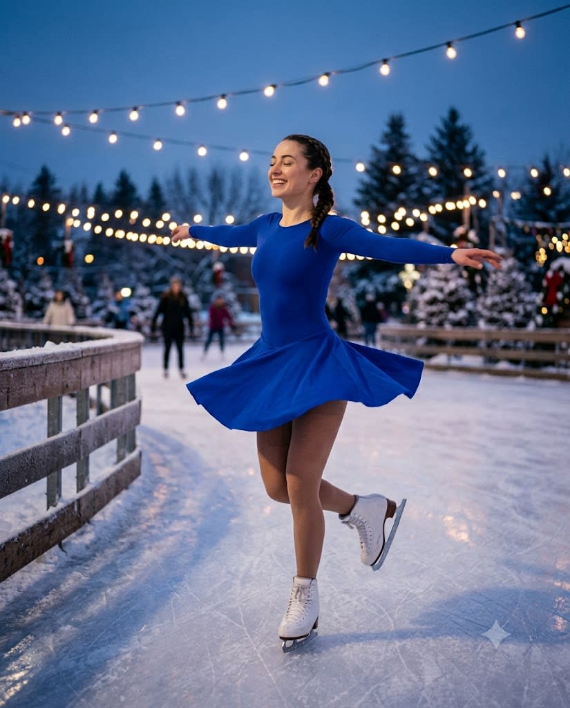 Ice Rink Evening Twirl in Cobalt Skater Dress