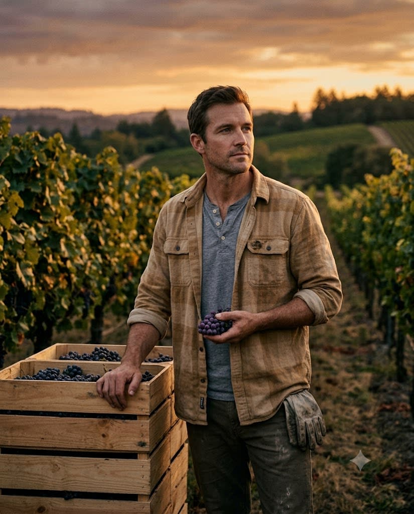 Vineyard Harvest Dusk Portrait in Tan Flannel sample output