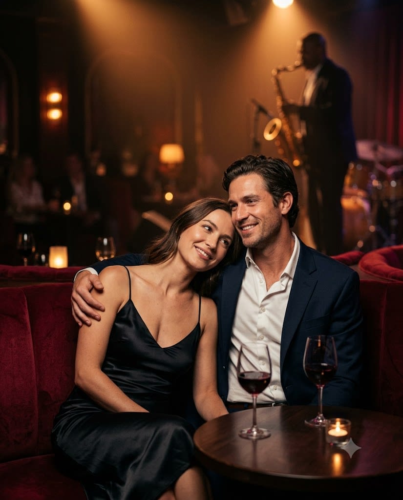 Jazz Lounge Velvet Booth Couple Portrait sample output