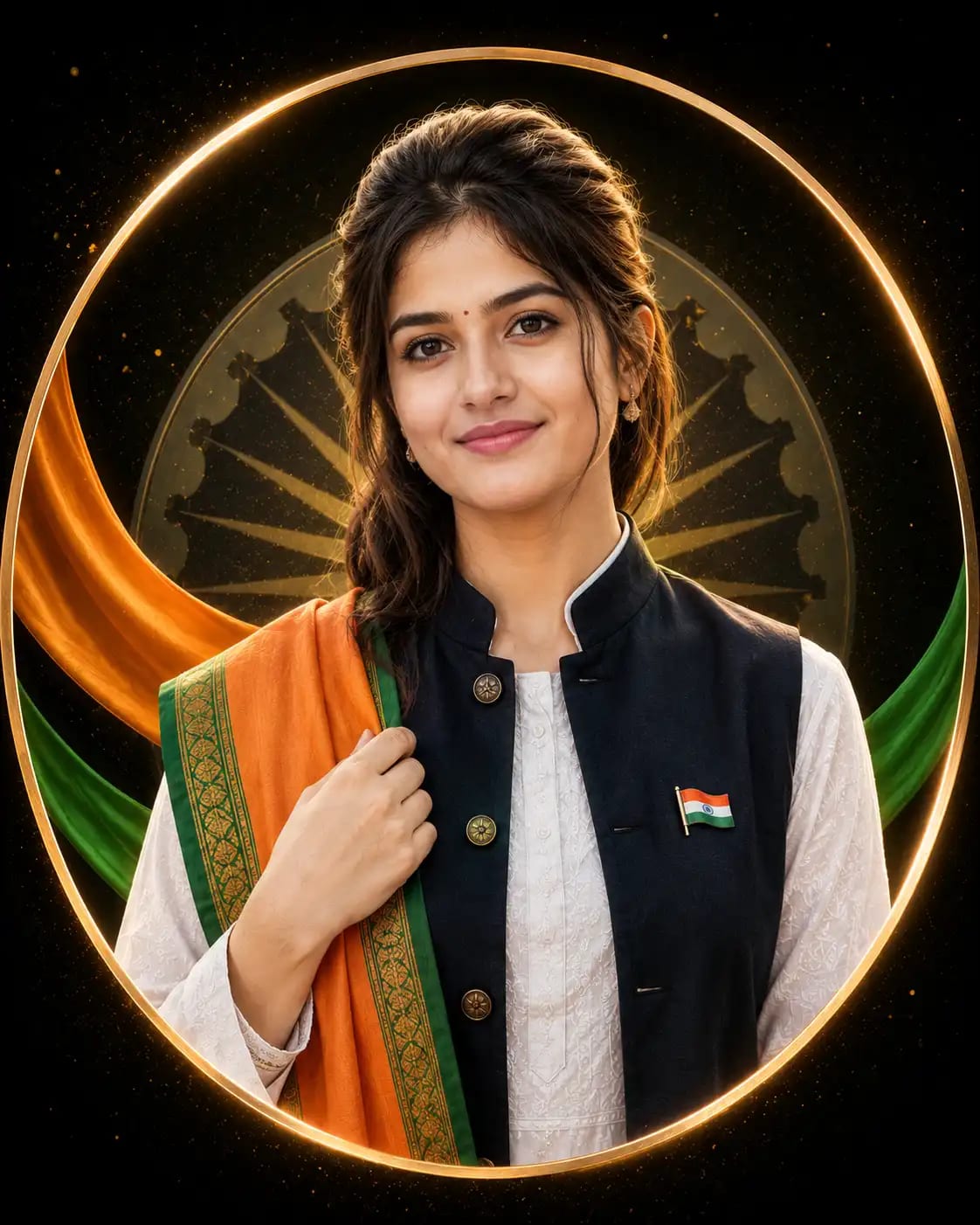 Golden Circular Tricolor Independence Day DP