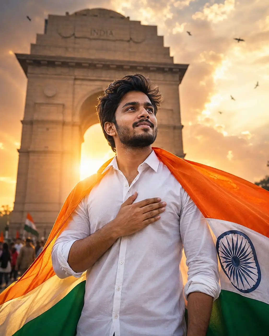 India Gate Sunrise Flag Portrait